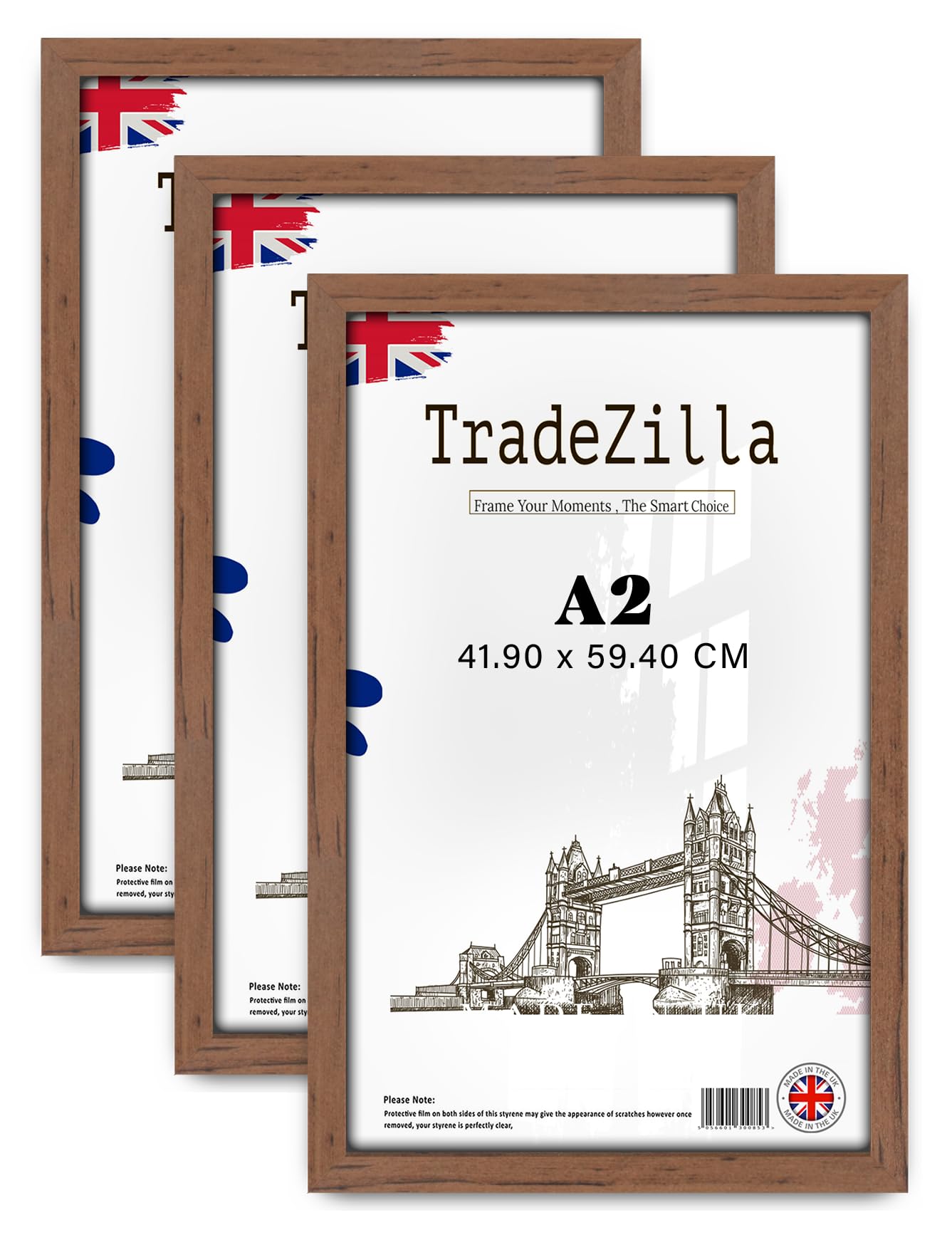 TradeZilla pack of 3 Eton Wood Poster Frame A2 (41.90 x 59.40 CM) Premium Frames for Portrait & Landscape Display, Elegant MDF Frame with Wood Finish, Ideal for Home & Office [ Walnut ]
