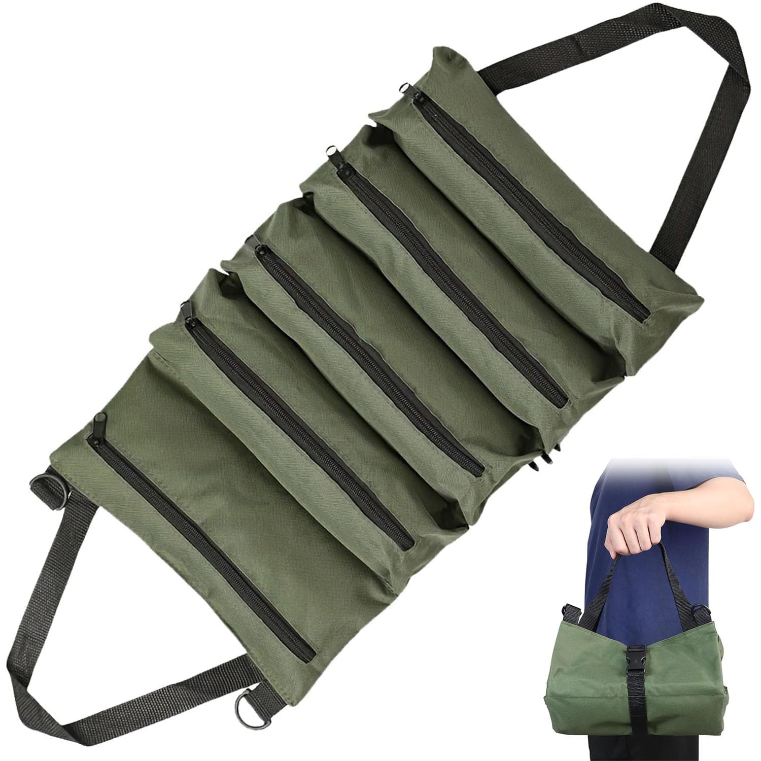 Tool Bag, Canvas Tool Bag for Professional and DIY Use, Tool Roll Organiser with Multiple Pockets, Medium Size Tool Bag Measuring 29 by 20 cm