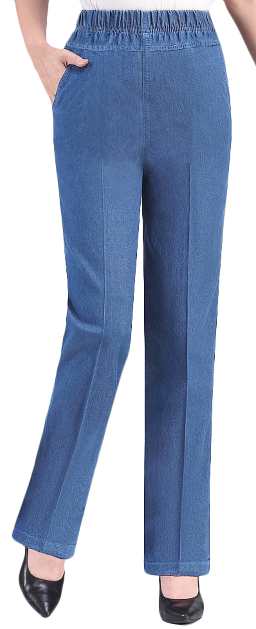 Youhan Women's Cotton Blend Denim Pants Casual Elastic Waist Pull On Jeans