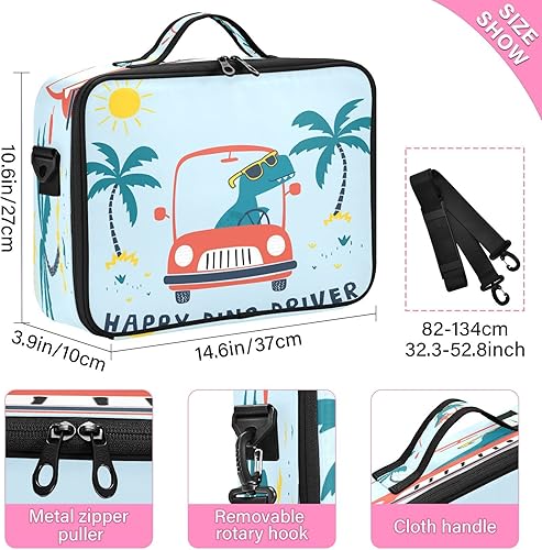 Miniatura 3 de Divertido dinosaurio conducción coche ilustración grande bolsa de viaje cosmética bolsa de maquillaje bolsa de viaje bolsa de aseo con