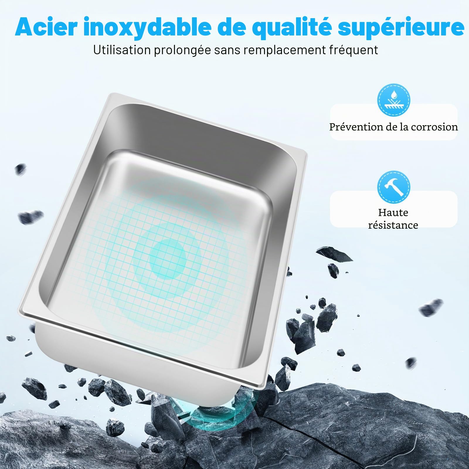 Bac INOX Alimentaire Lot de 4 Plats à Four en Acier Inoxydable 9L Épaisseur 0,7mm Bac Poli Rectangulaire Effet Miroir Aliments Chauds et Froids pour Cuisine de Restaurant Gril Gâteaux