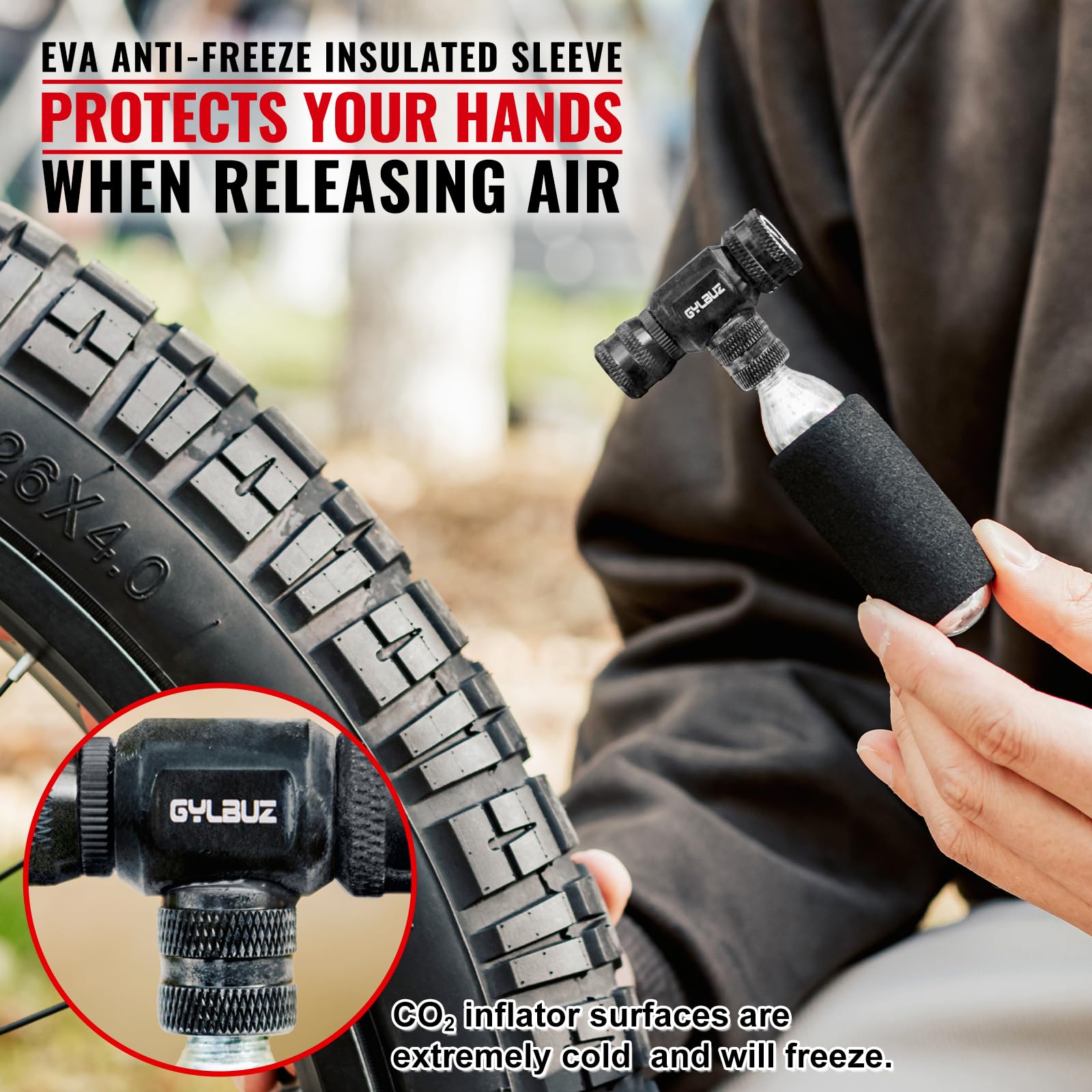 Gonfiatore di CO2 con 6 cartucce di CO2 da 16 g, compatibile con valvole Presta e Schrader, pompa portatile per pneumatici da bici con manicotto isolato, per bici da strada e mountain bike