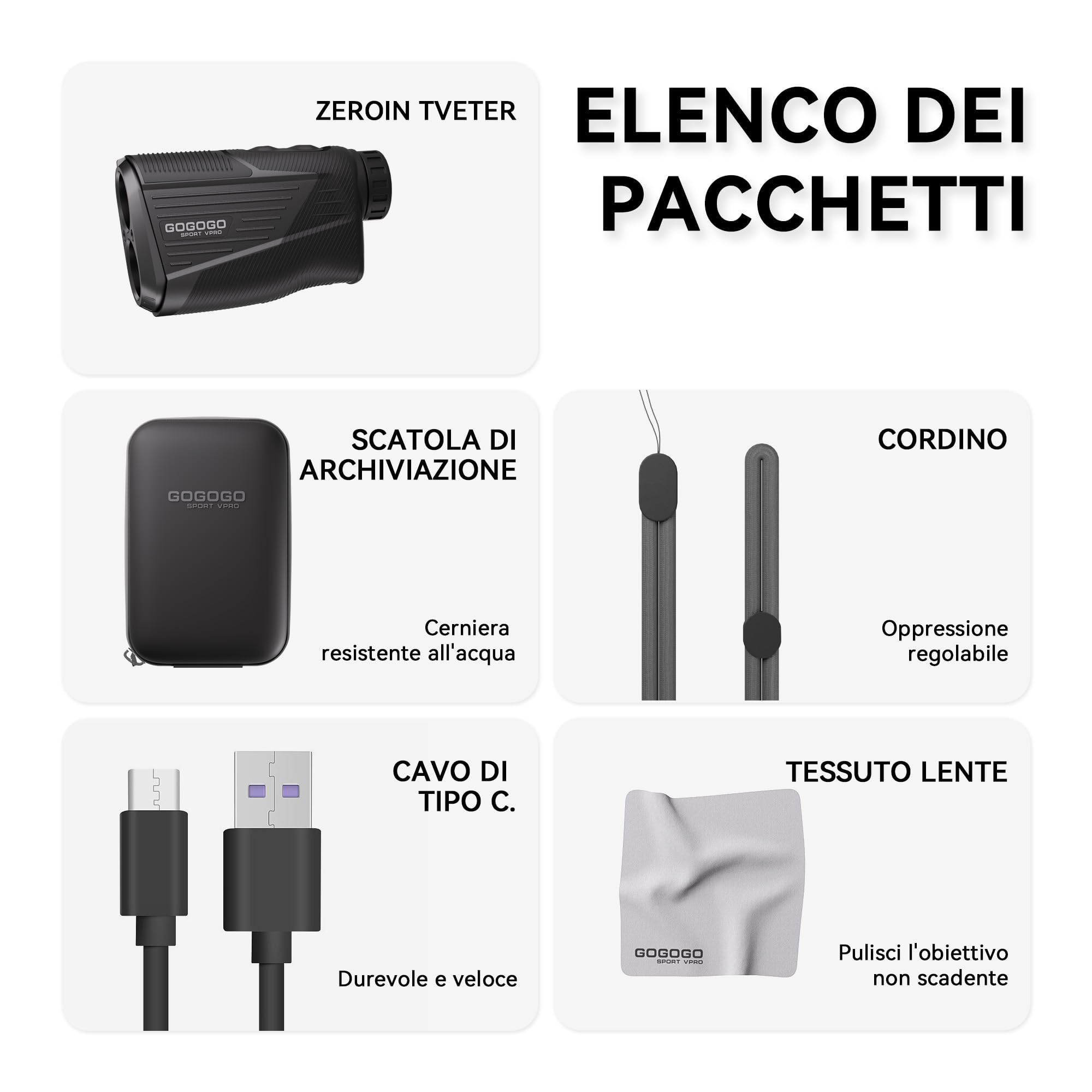 Gogogo Sport Vpro Telemetro Laser Golf Caccia 1372/2286 M/Y/Feet, Range Finder Magnetico Precisione±0.5yd, Blocco della Bandiera e Vibrazione, Pendenza on/off, Modalità di Scansione, Schermo HD