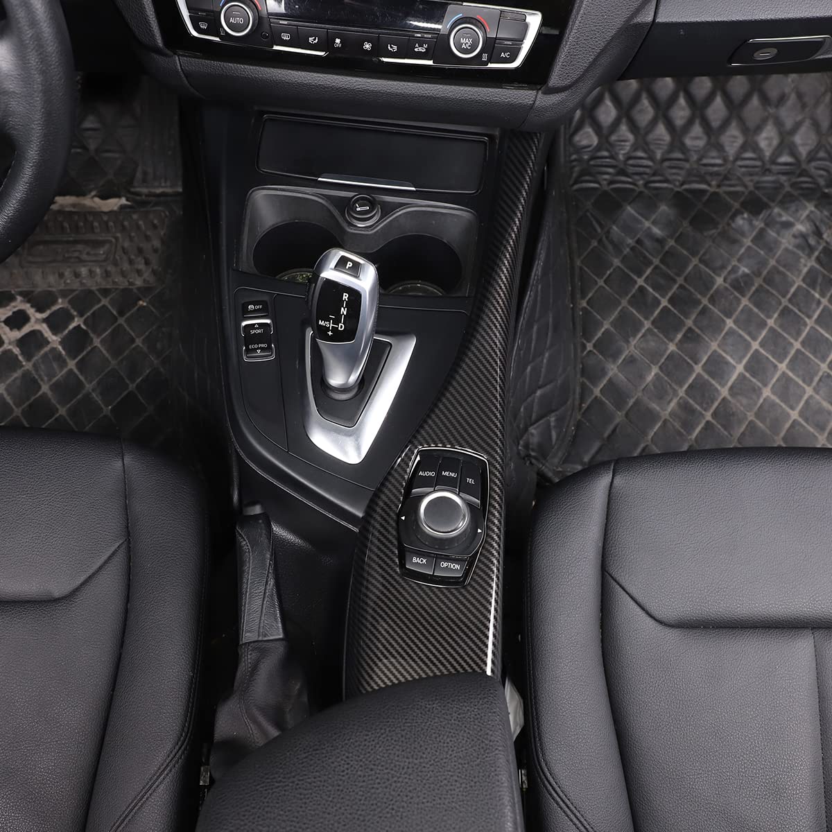 Copertura adesiva decorativa per console centrale dell'auto, con struttura in fibra di carbonio ABS, adesivo decorativo per Serie 1 F20 F21 2012-2018/2 serie 2014-2019 con guida a sinistra