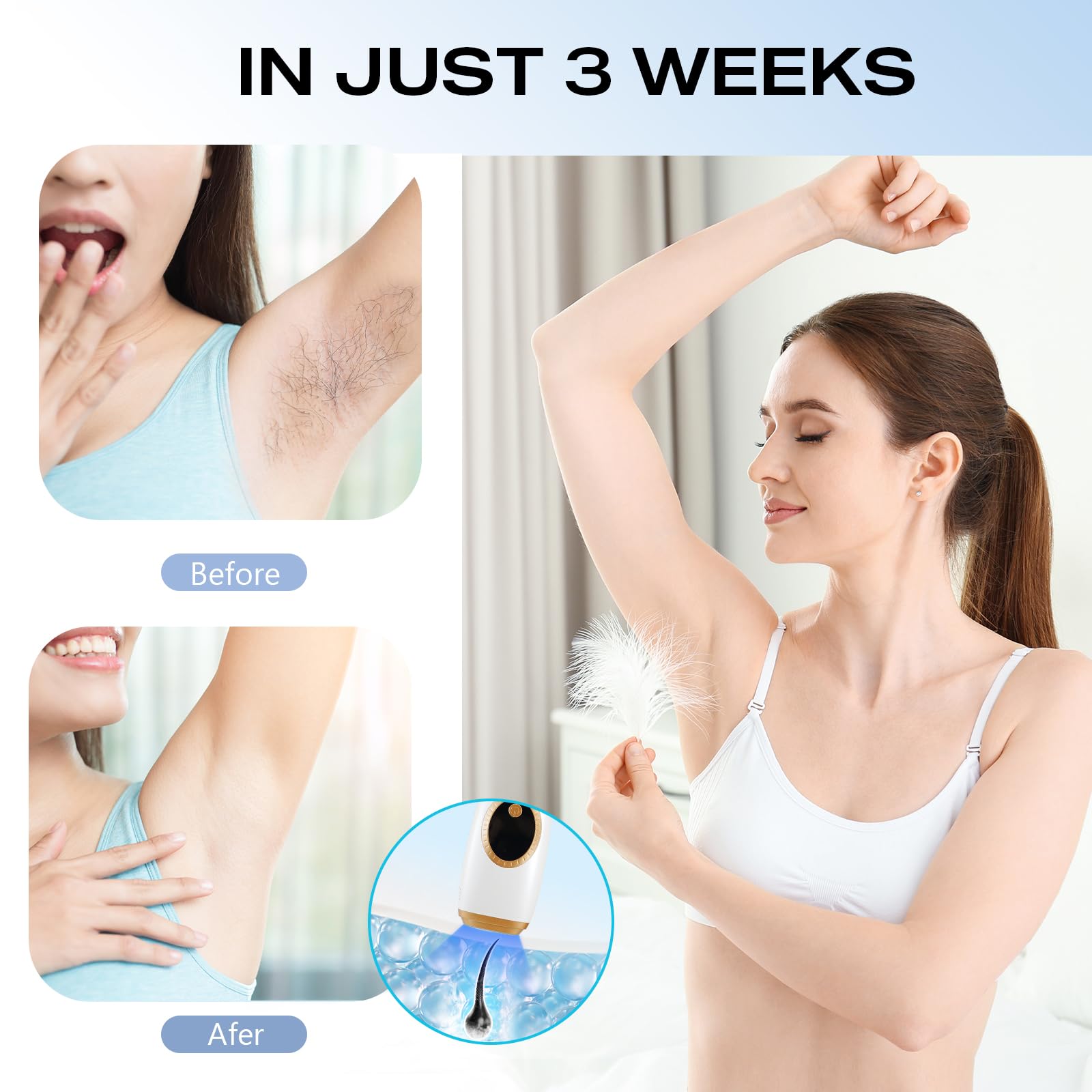 IPL Geräte Haarentfernung Laser für Frauen, 6,8 cm² Großkaliber Laser Haarentfernung mit Kühlfunktion, 3 Funktionen HR/SC/RA, 9 Energiestufen, Laser Haarentfernung für Gesicht, Bikini, Körper