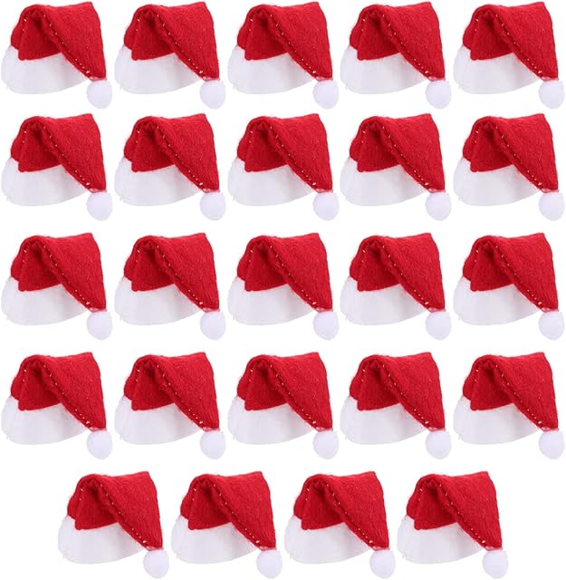 Mini Santa Hats, 24Pcs Christmas Hats Craft Santa Gnome Hats Wine Bottles Cover for Home Christmas Decor Table Dinner Decorations (Red White)