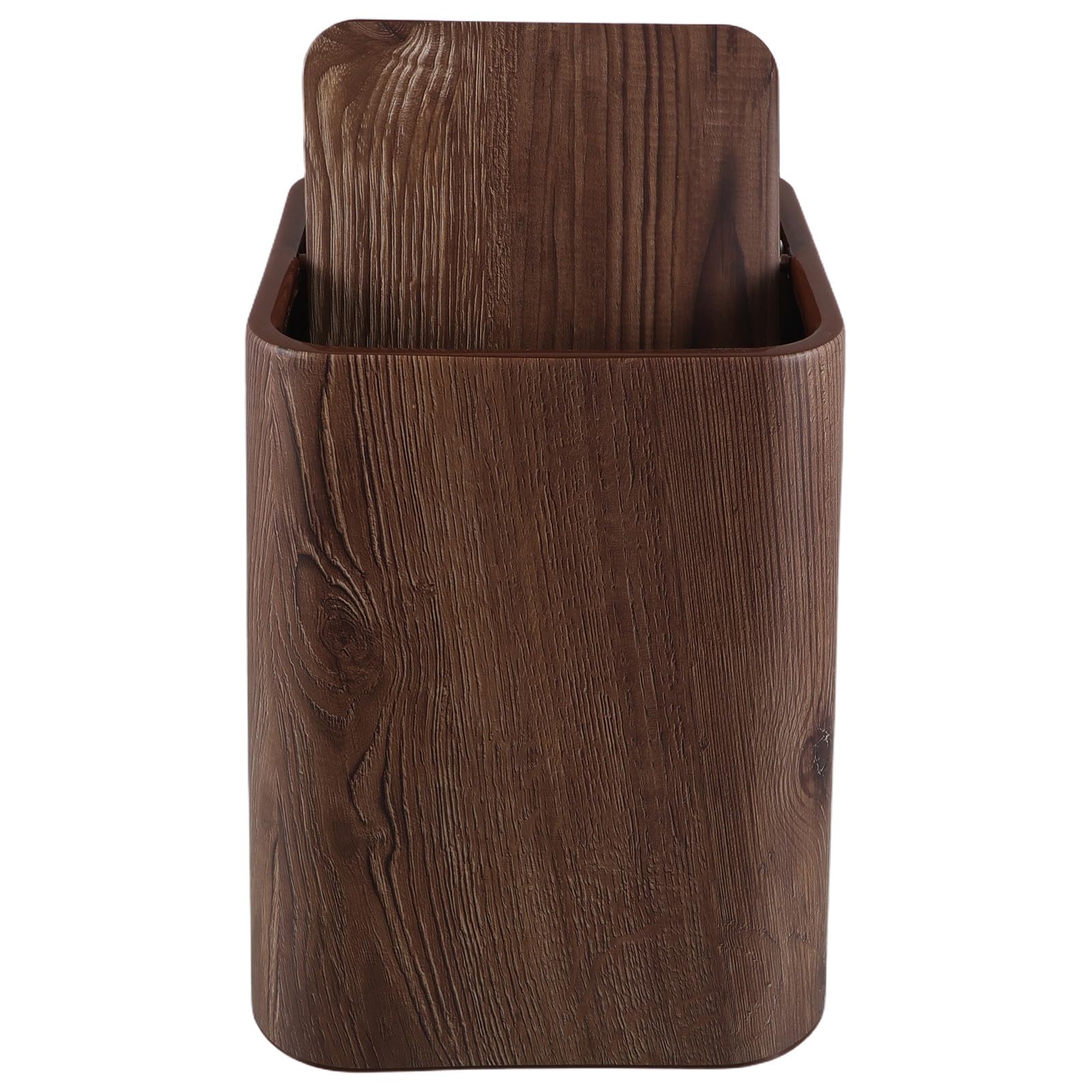 MINAOLULUS Living Room Trash Can with Lid 8.5L Office Waste Basket in Walnut Color Imitation Wood Grain Retro Garbage Bin