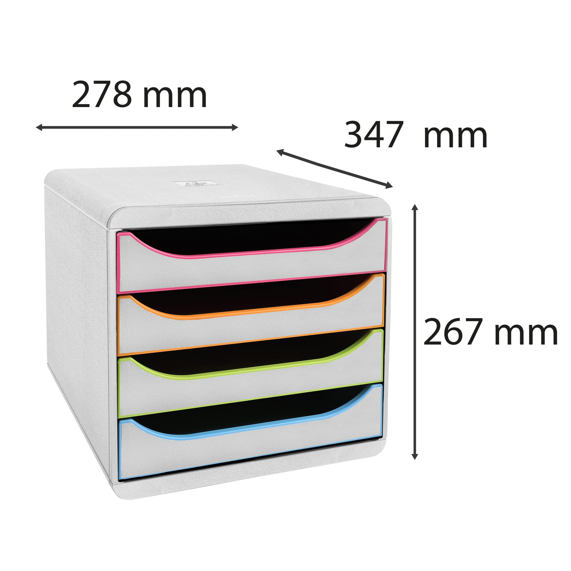 Exacompta 310913D Premium - Scatola portaoggetti con 4 cassetti per documenti DIN A4+, resistente cassettiera ad alta capacità per più spazio sulla scrivania Big Box Black Office Harlekin, colore