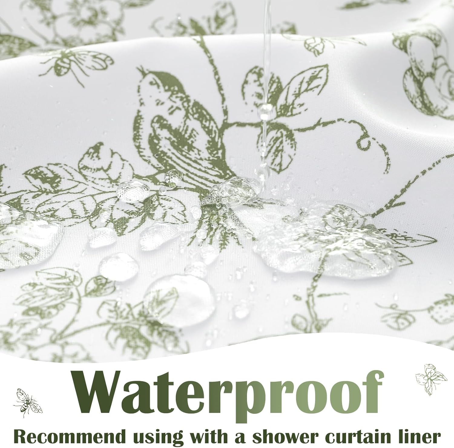 jinchan Vintage Floral Shower Curtain Waterproof Fabric Botanical Flower Plant Shower Curtains for Bathroom Elegant Luxury with 12 Hooks Eden Green 70x72 Inches