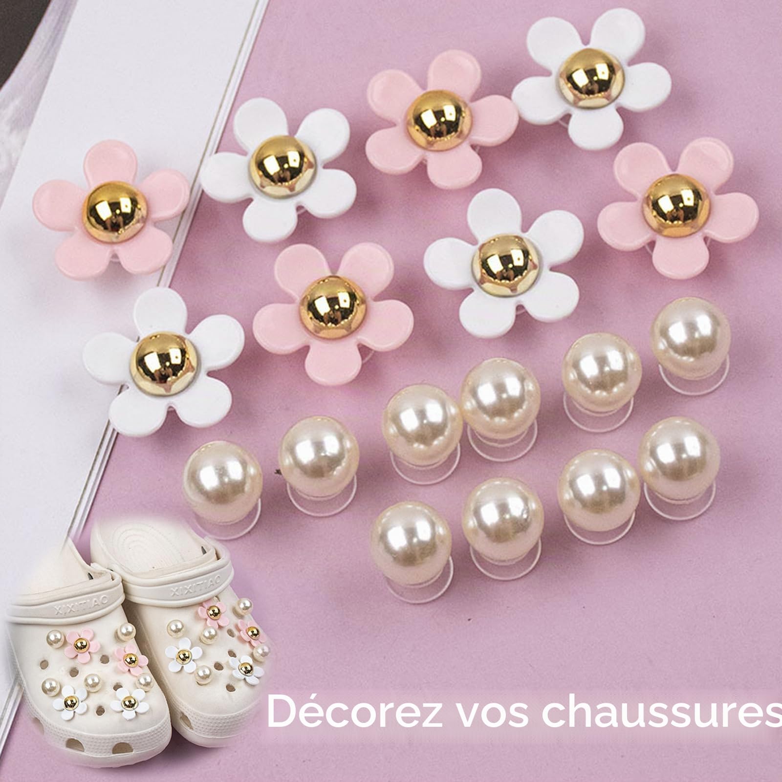 Charms Crocs Fleurs Bijoux de Chaussures Pins Crocs Fleurs Chaussure Bijoux avec Boutons Fleur Fleur Chaussure Charme Avec Boutons pour Femmes Sabots Sandales Pantoufles 36 Pièces
