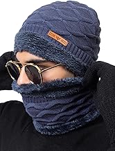 AMOLDO Winter Woolen Unisex Knit Beanie Cap And Neck Warmer Set With Fur Lining | Hat And Scarf Soft And Warm Combo Set For Men And Women