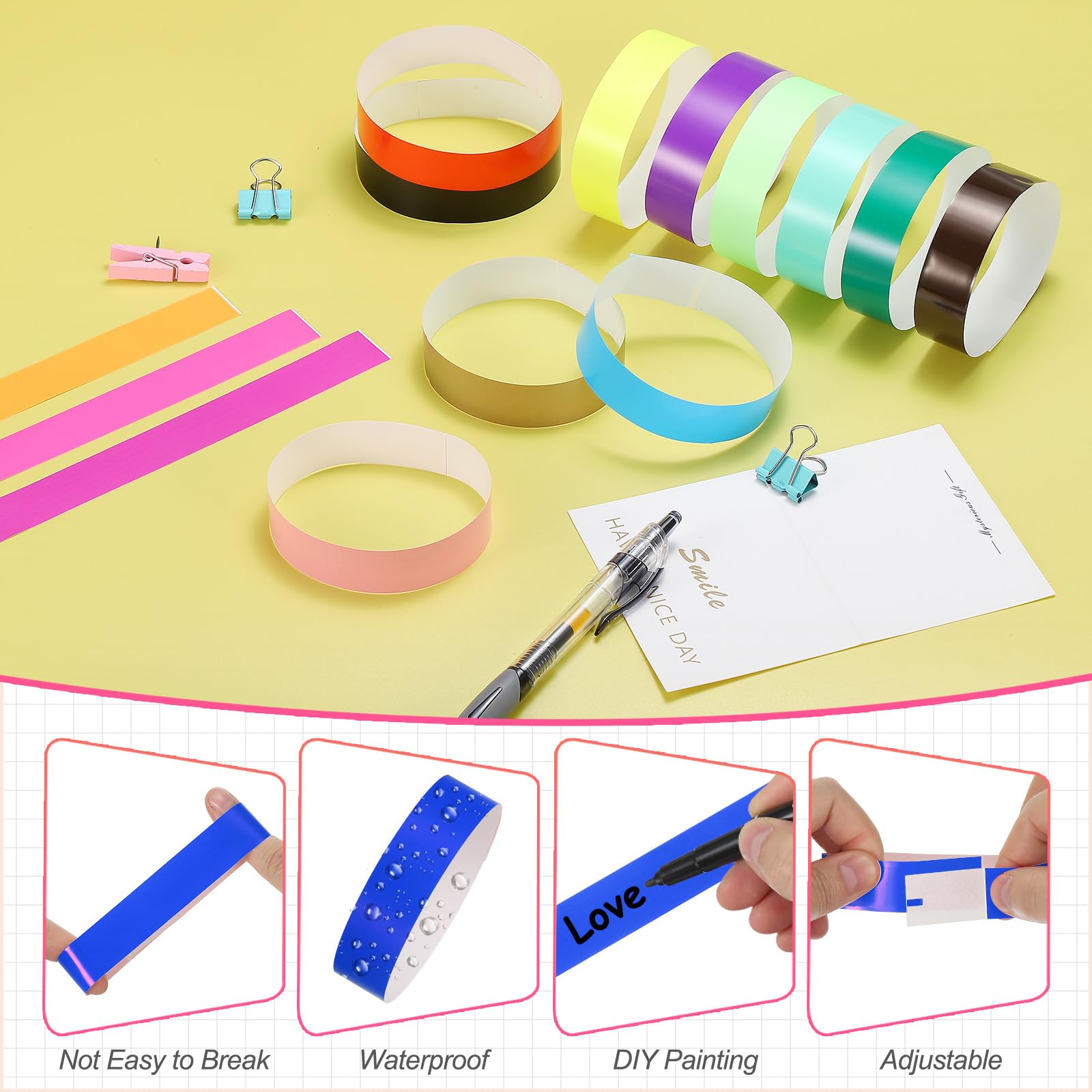 PATIKIL Paper Wristbands for Events 200 Pack Neon Party Wrist Bands - Image 3