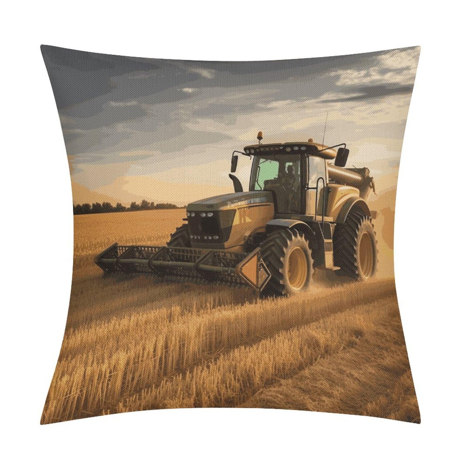 Fodpand Style Farm Tractor Harvest Pillow Covers 18X18 Inch, Pillow Cases Boho Farmhouse, Throw Pillow Covers For Couch Sofa Bed Spring Home Decor
