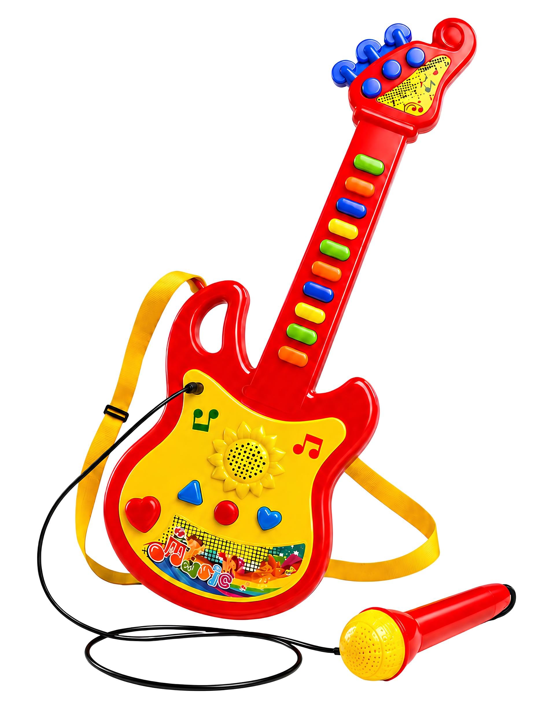 Guitarra eléctrica juguete niños con micrófono amplificado efectos luminosos correa melodías pregrabadas guitarra rock electrónica cm 45 guitarras juguete niños guitarras con sonidos Rock (A)
