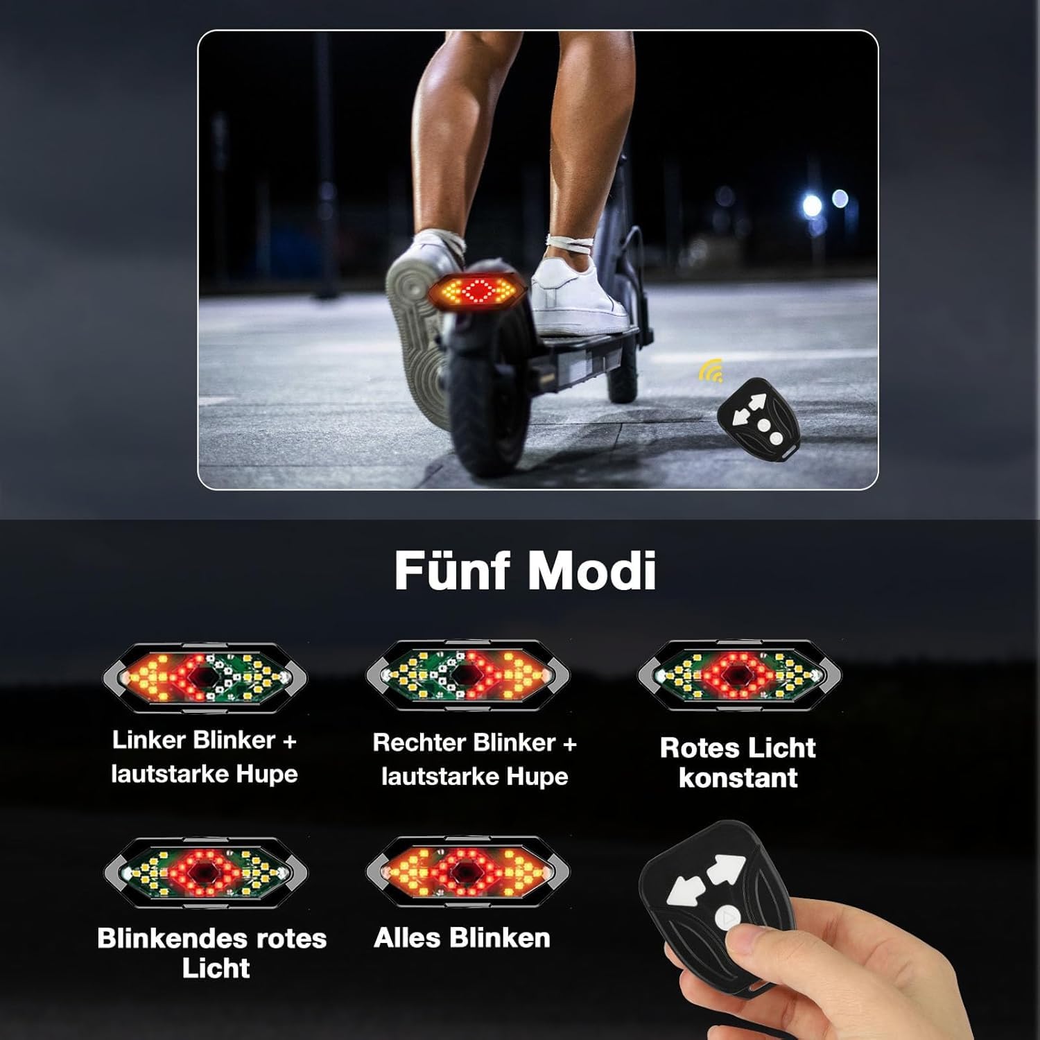 2 indicatori di direzione per Scooter e Scooter, con Telecomando USB, con Base, per parafango da 5 a 8 cm, con Xiaomi Ninebot, Accessori specifici per Scooter