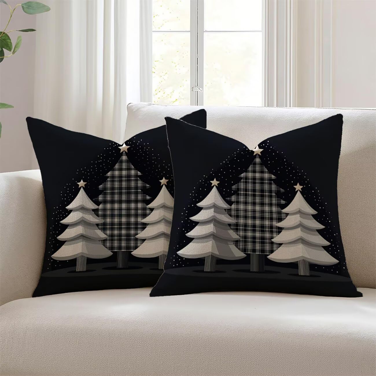 Housse de coussin 55x55cm noir lin au design élégant et finition imperméable durable