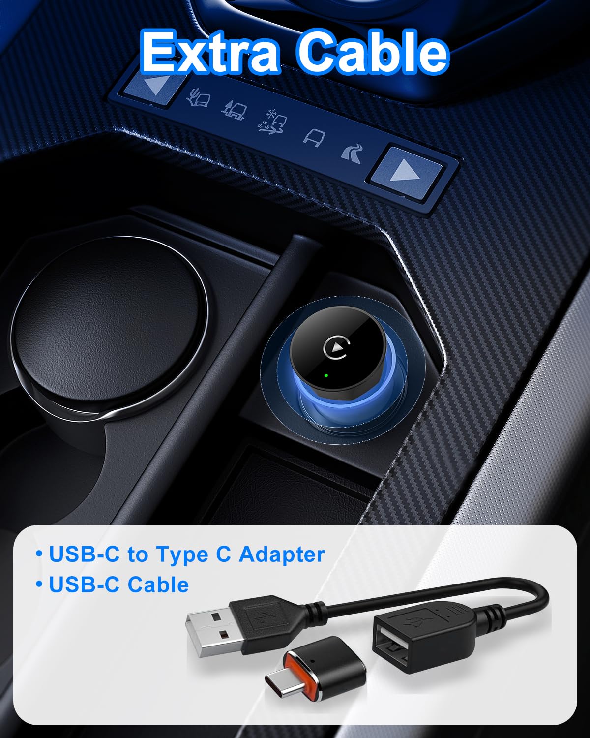 Mini bezprzewodowy adapter samochodowy do fabrycznie zainstalowanych systemów pojazdów, Plug & Play adapter USB C do pojazdów z przewodowym CarPlay/Android Auto (od 2016), WLAN BT 5.2, kompaktowa