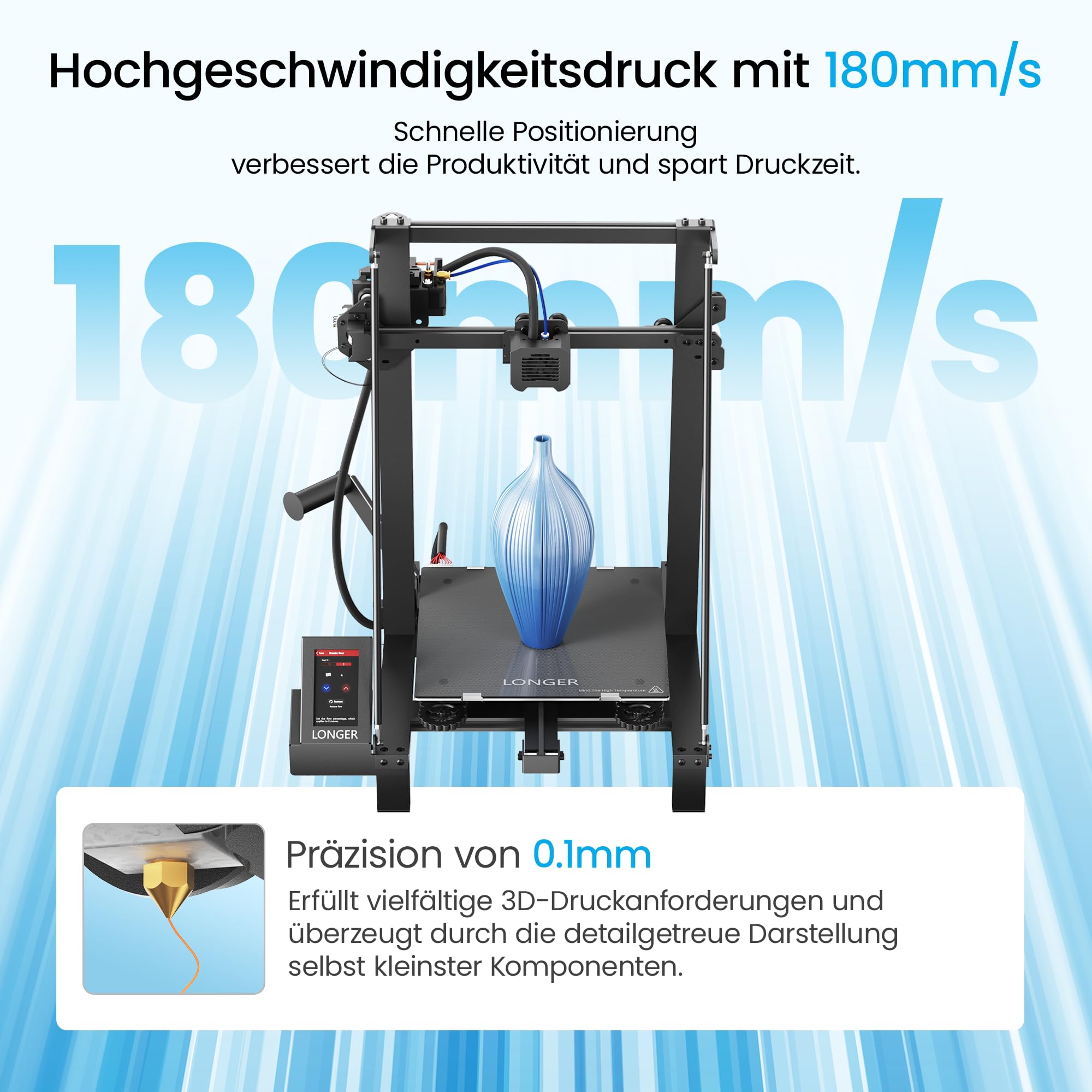 Longer LK5 Pro 3D-Drucker, offenes Mainboard mit TMC2209 Silent-Treiber, große Druckgröße, Resume Printing, 95% vorinstalliert, perfekt für Einsteiger, Zuhause & Schule, FDM | 4,3 Zoll Touchscreen, Open Source, 3,5 x schneller, Genauigkeit 0,1 mm, ideal f