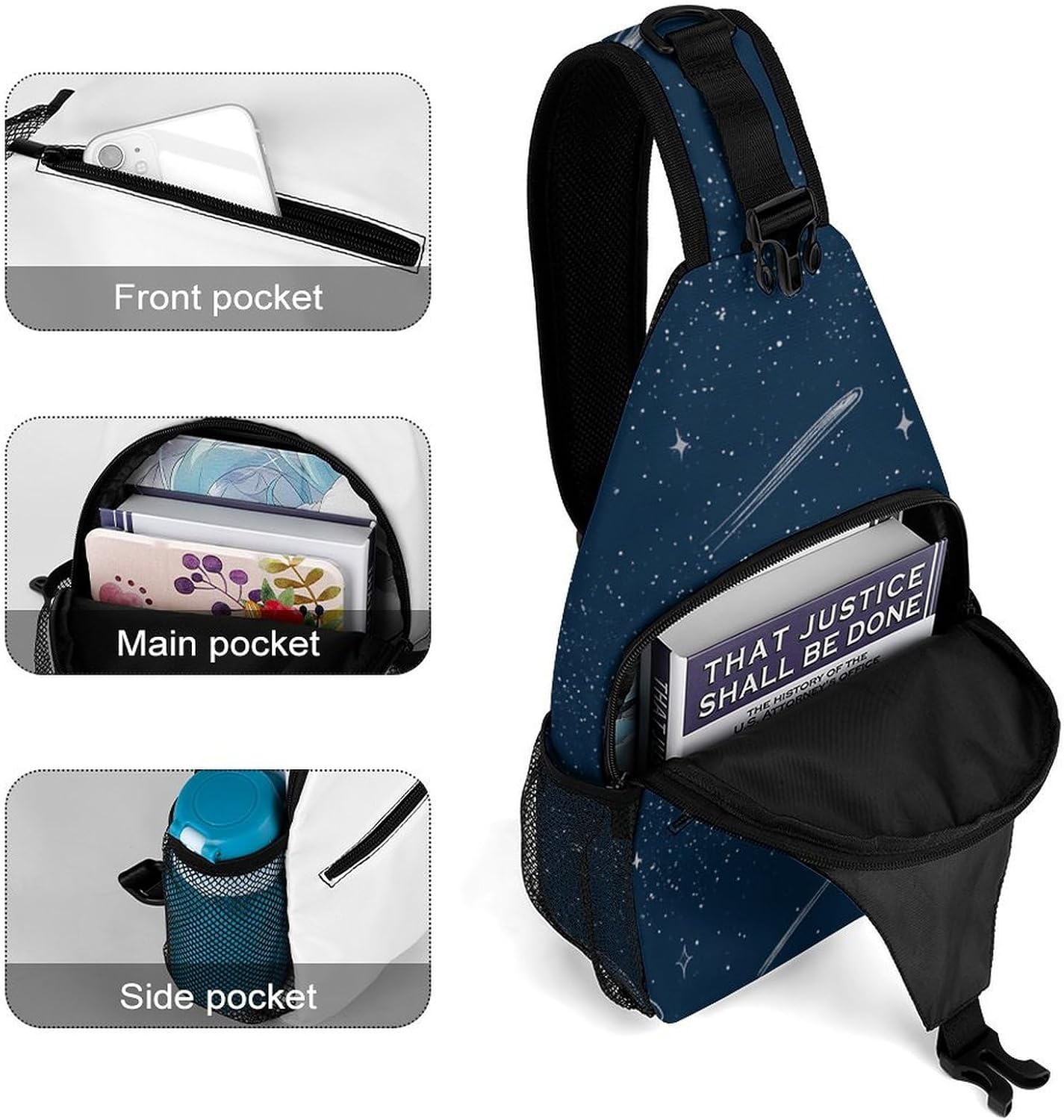 Crescent Moon, Meteors Sling Crossbody Bag Lightweight Chest Shoulder Backpack for Outdoor Sports