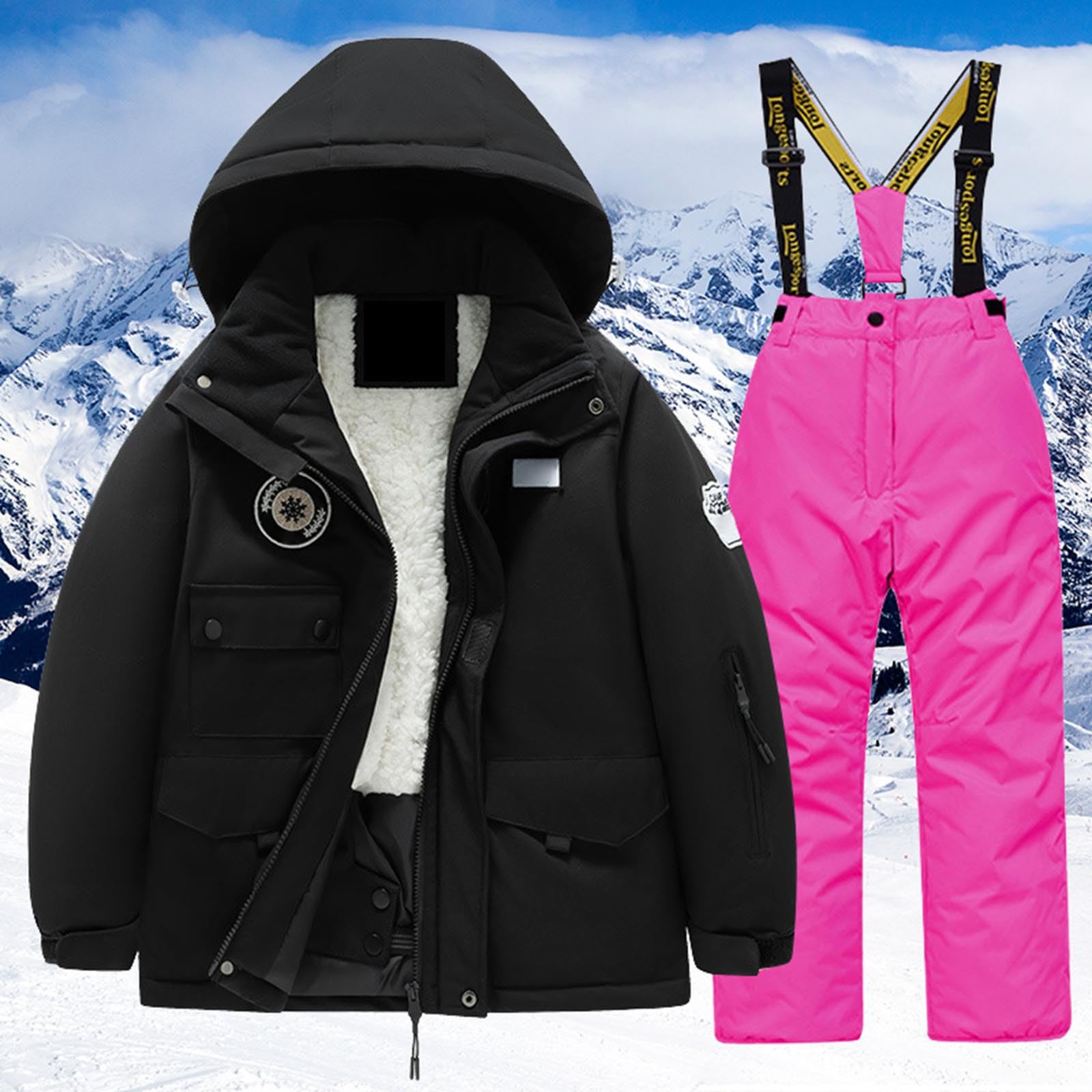 Genérico Traje de Esquí Infantil Chaqueta Pantalones Lana Múltiples Bolsillos Impermeable Abrigado Snowboard Invierno Niñas Equipación Deportiva Nieve