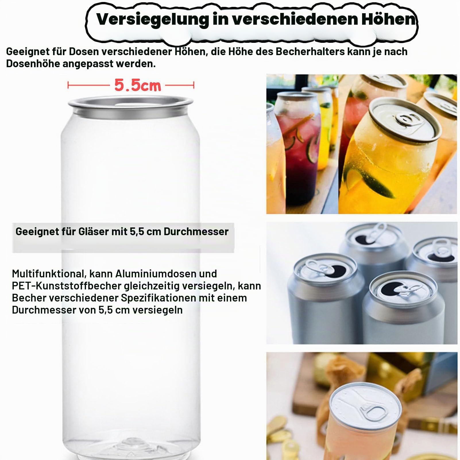 Automatische Dosenverschließmaschine, kommerzieller Tischdosenverschließer mit intelligentem LCD-Display, schnelles und präzises Verschließen von Dosen, Flaschen und Gläsern,Black