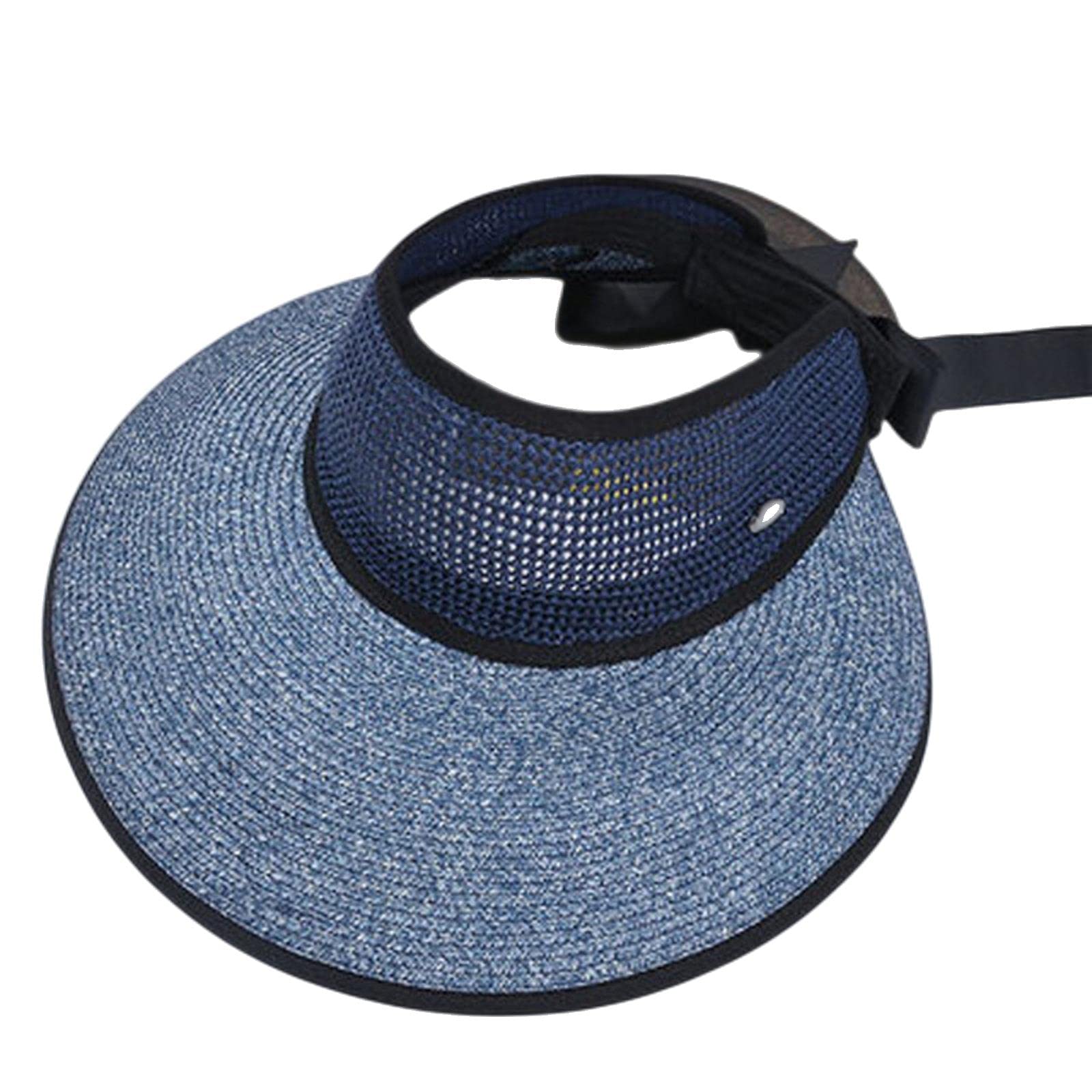 Sombrero de pescador de verano para mujer, sombrero de paja de ala grande, sombrero de playa plegable, color azul