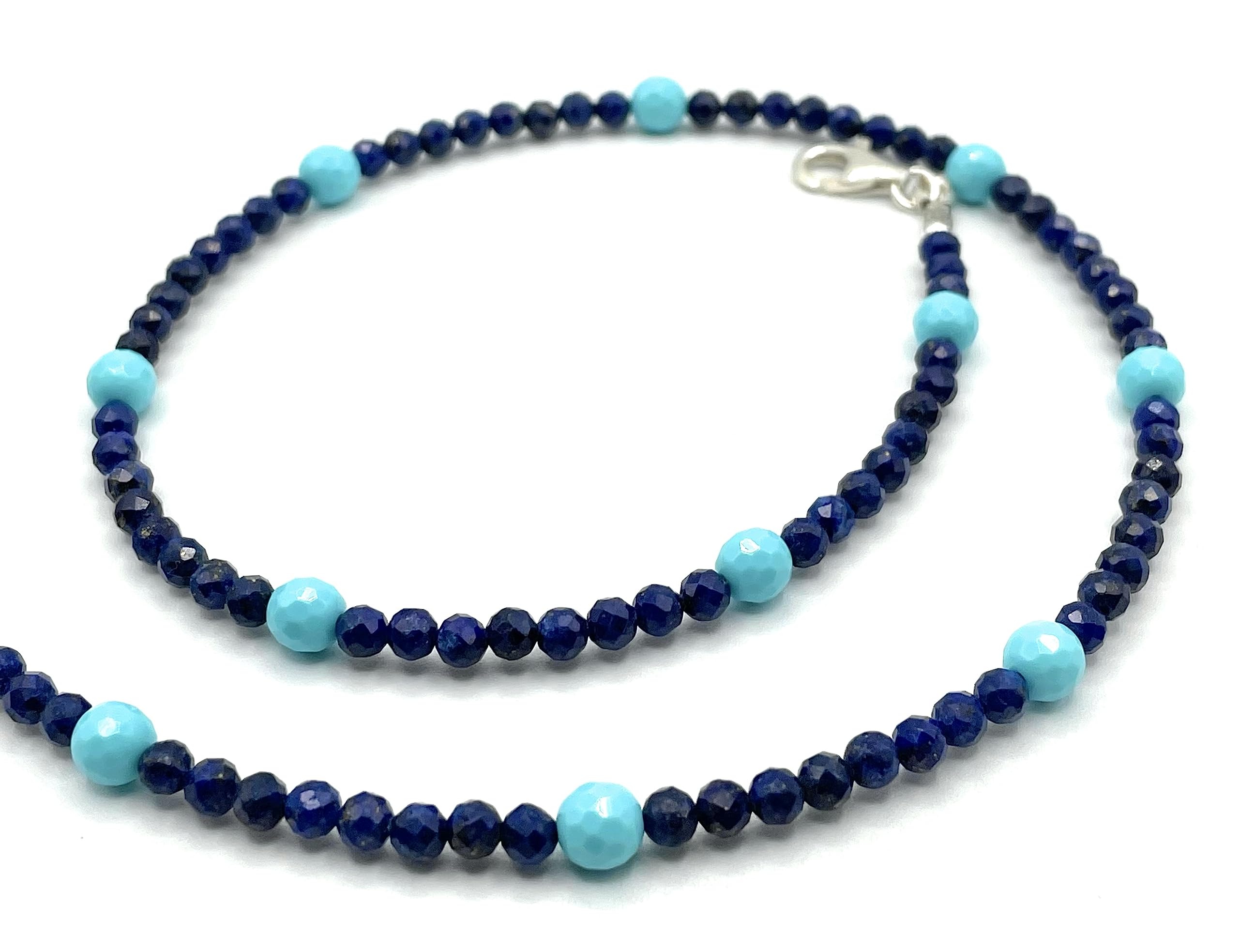 Collana Lapislazzuli Blu e Turchesi, Argento 925, Girocollo con Pietre Piccole, Gioielli Minimalisti, Bijoux Semplici, Pietra di Settembre