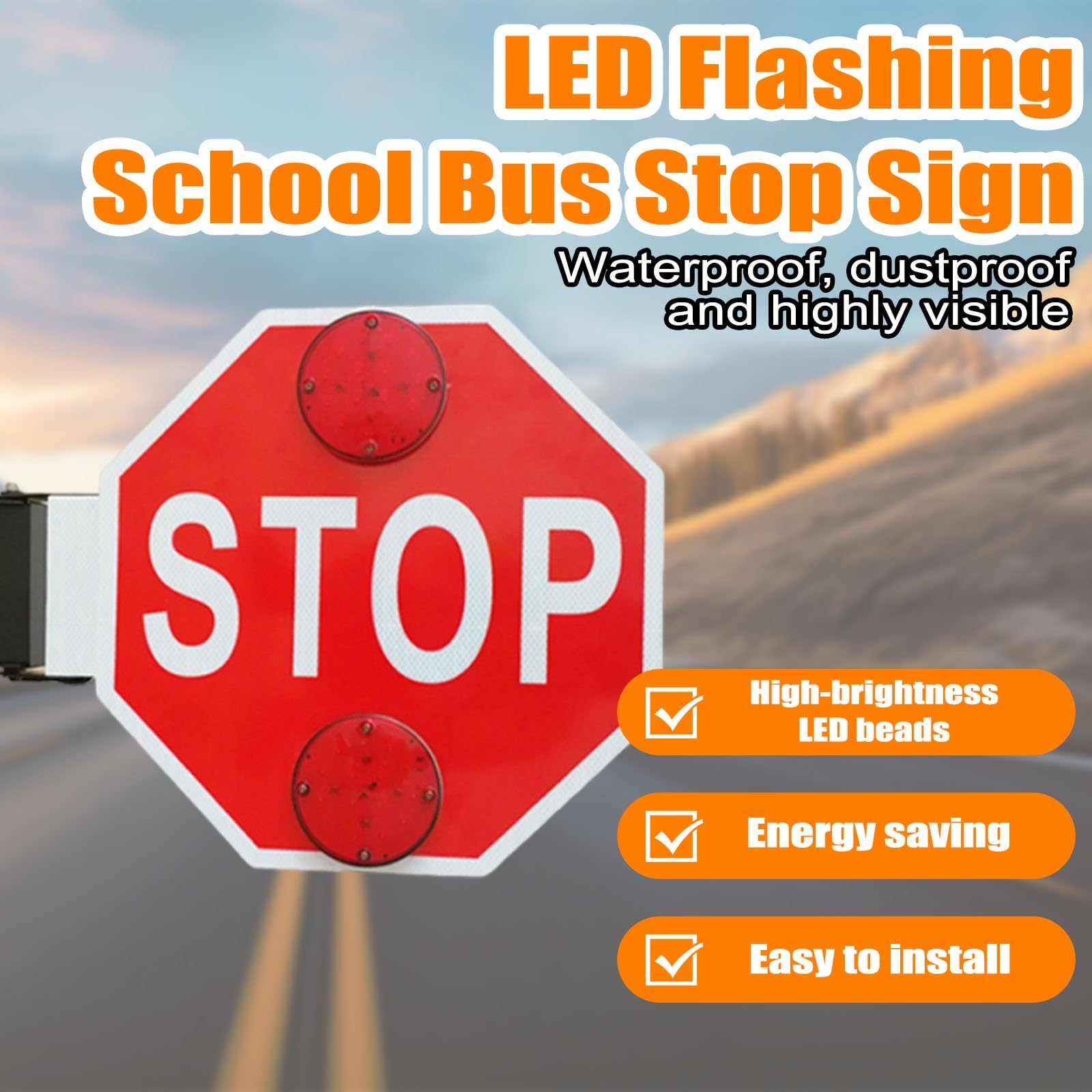 Brazo Stop Eléctrico Para Autobús Escolar Señal LED De Stop Para Autobús Escolar Señal Intermitente Con LED Alta Visibilidad Cartel Seguridad Estudiantes(24V)