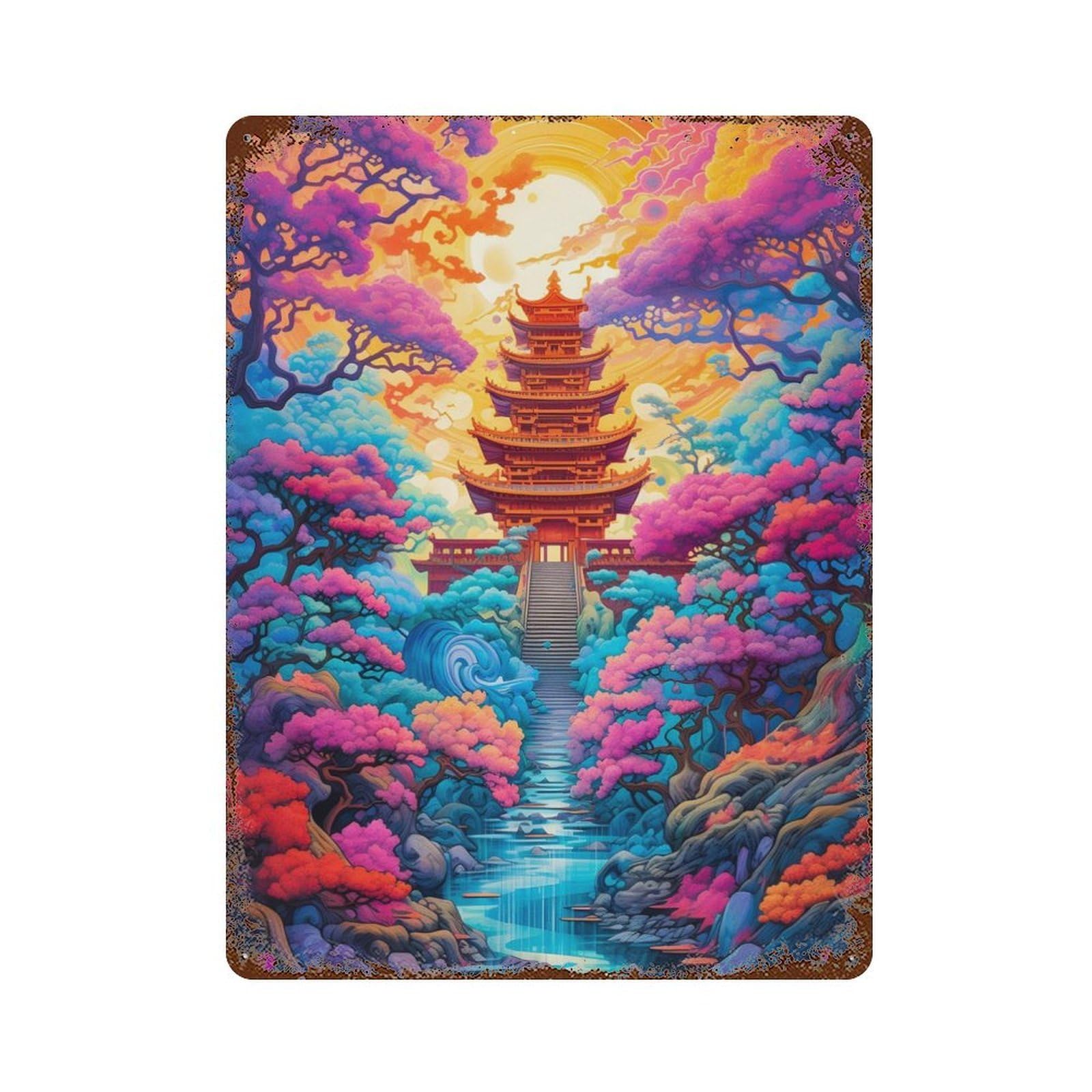 Fantasy Japan 05 Rustic Tin Plaque 15.7"x11.8", Ideal for Shed, Workshop And Garage Wall Decor