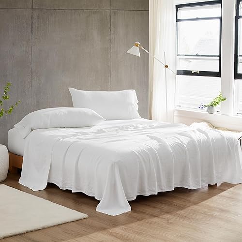 Byourbed Dark Sky Reserve - Juego de sábanas tamaño Queen 100% lino hecho en Portugal, color blanco