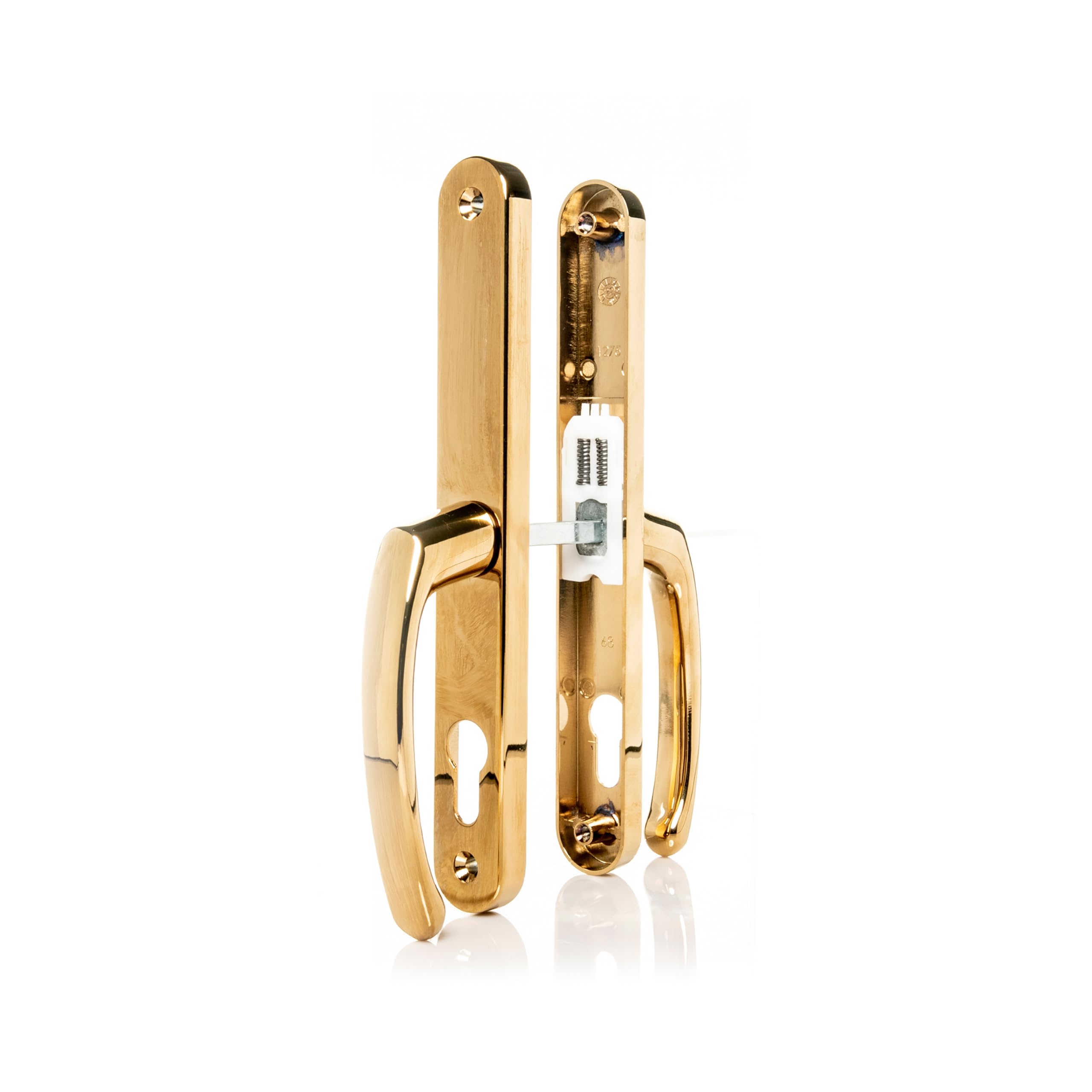 Tss Polished Brass Upvc Door Handles Set Suits Fullex Locks - Lever/Lever - 68Mm Pz (Centres) - 215Mm Screw To Screw - Backplate 245Mm X 34Mm - Upvc, Replacement Pvc Handles (Polished Brass)