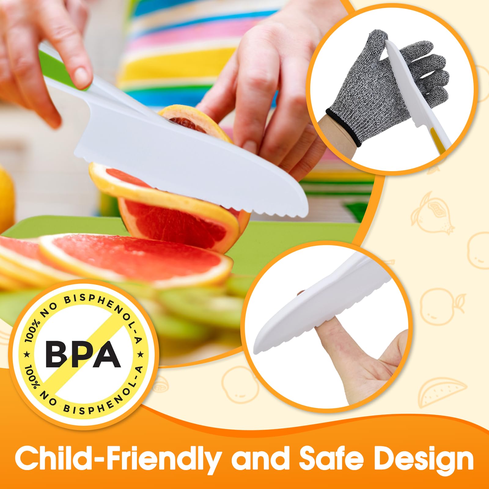 Kit Couteau Sécurité Cuisine Enfants 16 Pièces - Couteaux Montessori Dès 2 Ans, Idéal Pour Couper Fruits Et Légumes En Toute Sécurité