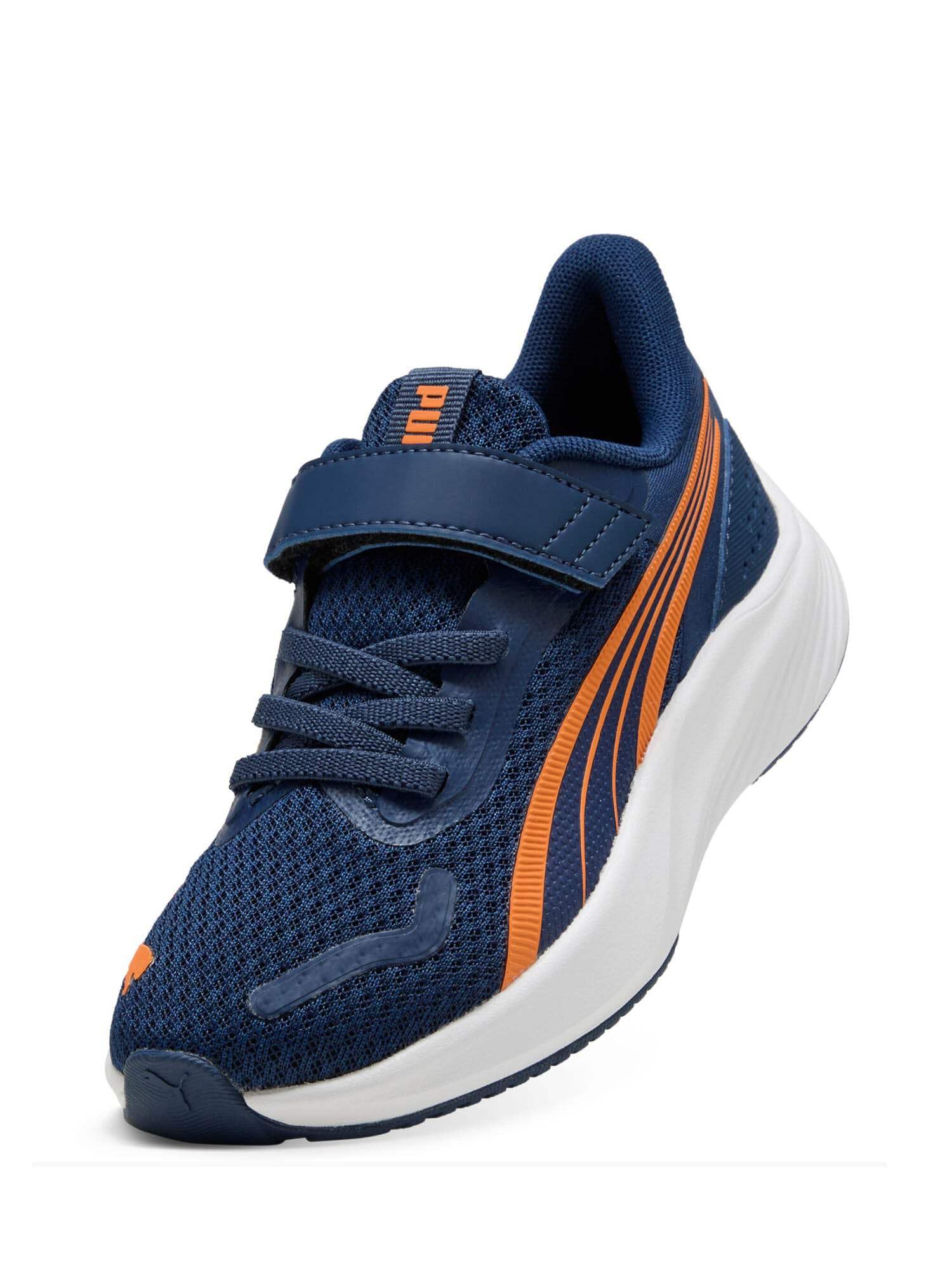 PUMA Unisex Pounce Lite Ac+ Ps Sneaker dziecięce, Perski niebieski pomarańczowy Glo PUMA biały, 34 EU