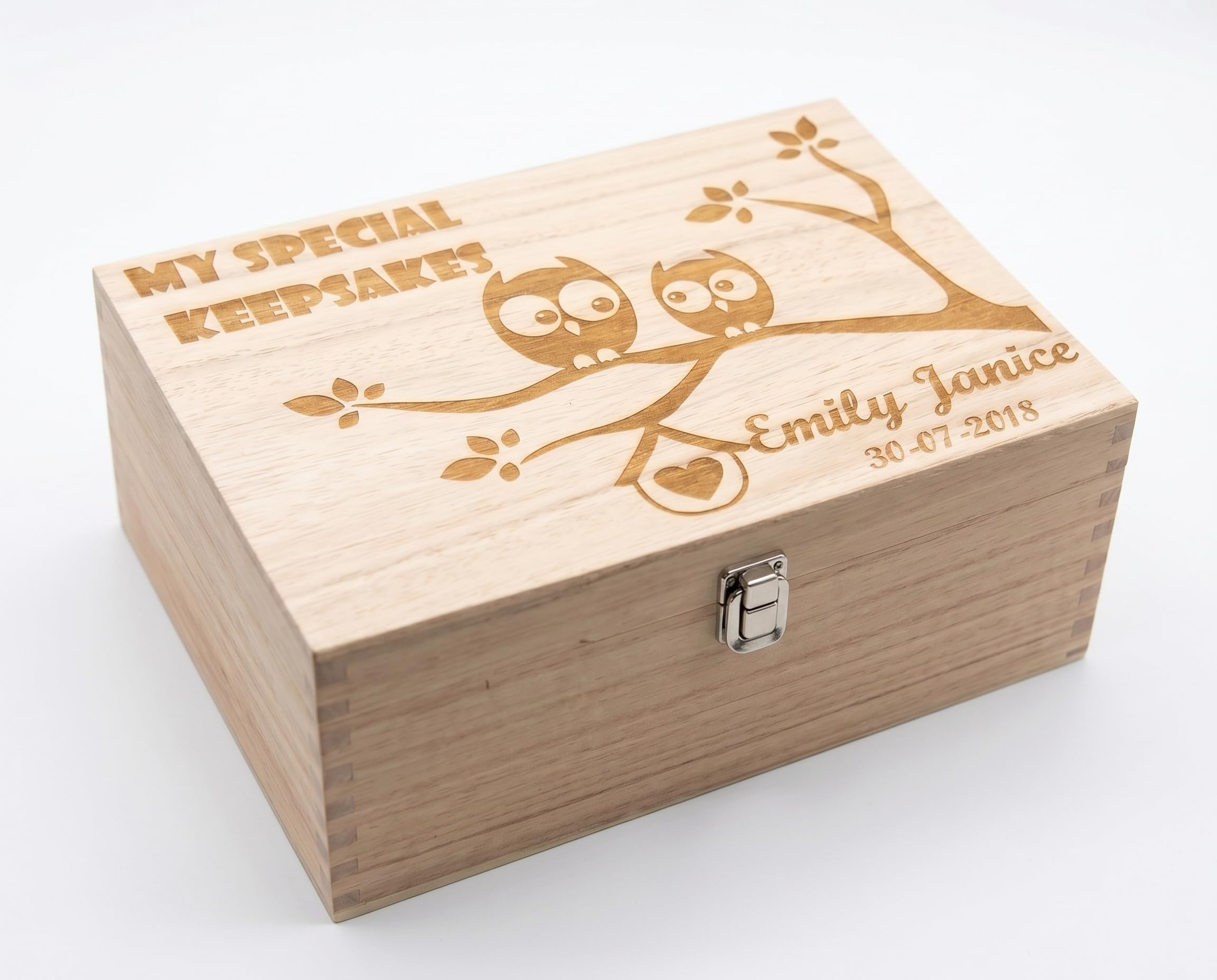 Raised Words Personalised Large Wooden Owl Design Baby Engraved Wooden Memories Keepsake Box