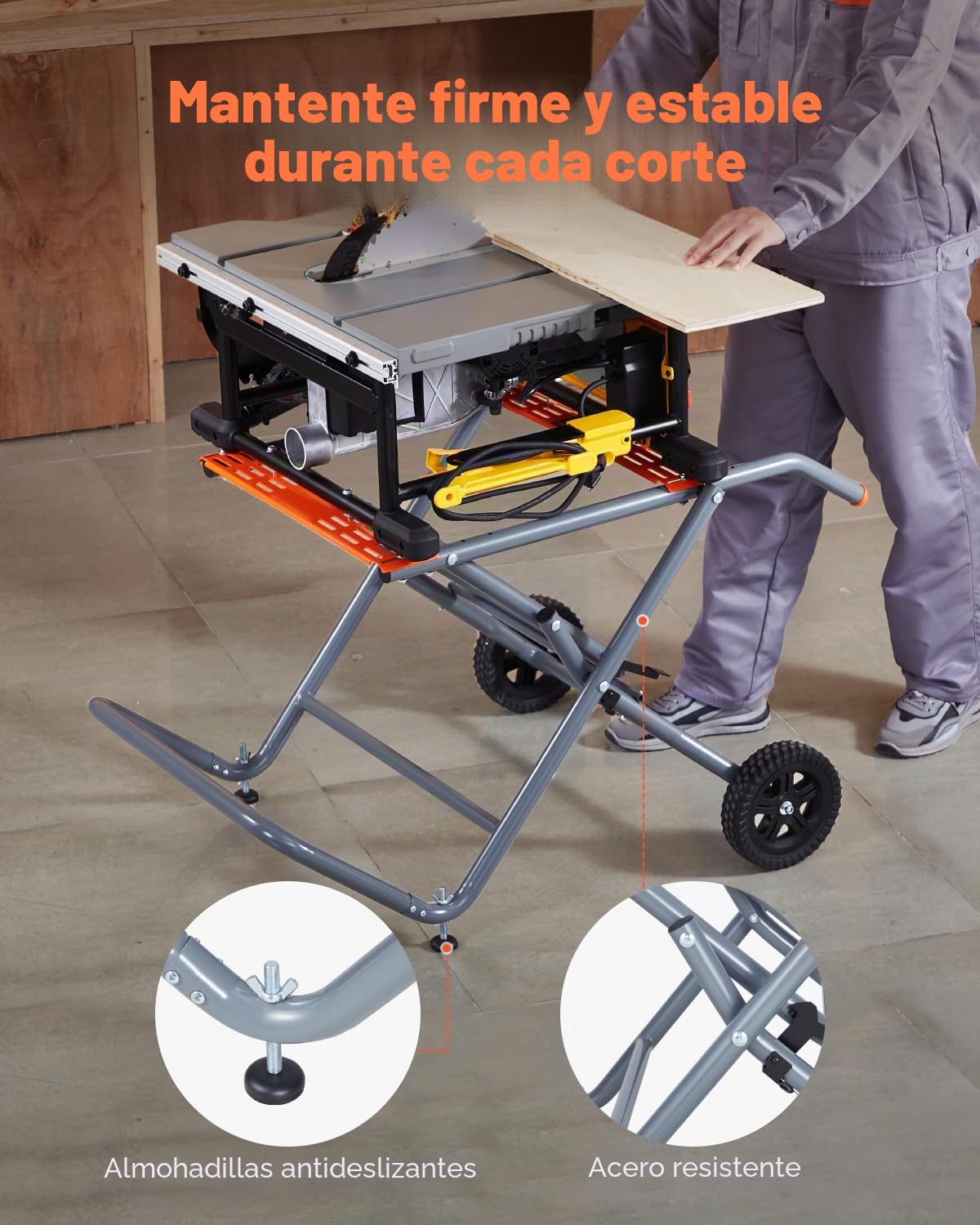 VEVOR Soporte de Sierra de Mesa Portátil con Ruedas de Goma de 203 mm, Capacidad de Carga de 158,76 kg, Construcción Resistente, Universal para la Mayoría de las Marcas de Sierras de Mesa, Gris