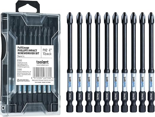 toolant 4 Inch Phillips Bit#2 Magnetic Anti Slip Impact Screwdriver Bits Set,10pcs Insert S2 Steel PH2 Driver Dit Set with CNC Machined Tips for Power Drill
