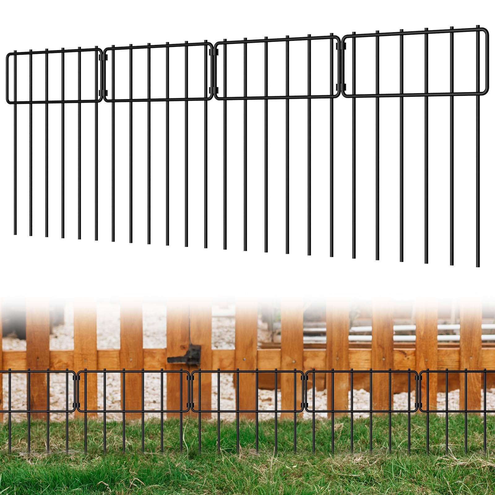 25 Stück Tier-Absperrzaun, 43,2 cm (H) x 8,27 m (L), dekorativer Zaun, rostfreier Metalldraht, Gartenzaun, Hundekaninchen, Erdspieße, Zaun für den Garten
