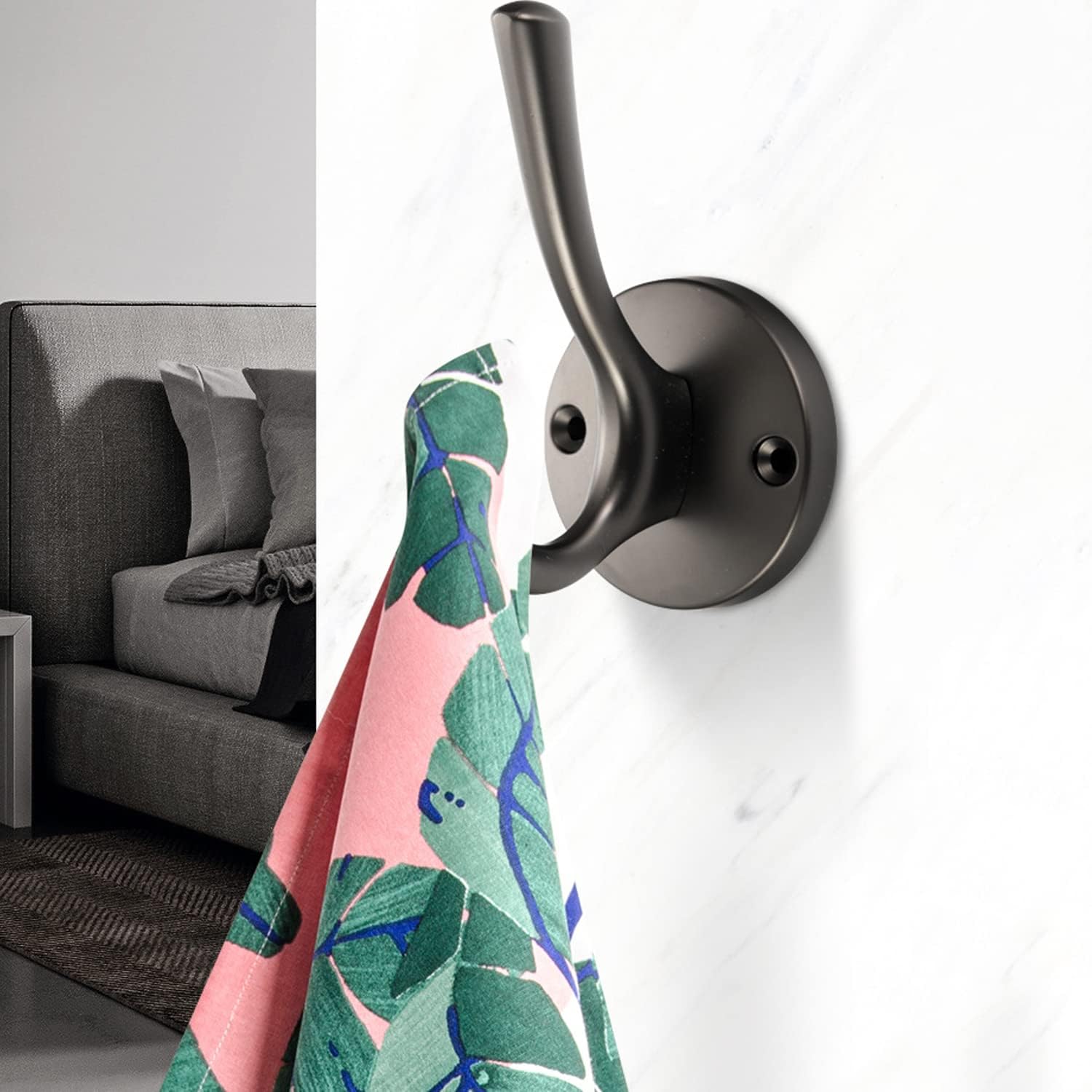 Wall Hooks 4 Pcs 𝐂𝐨𝐚𝐭 𝐇𝐨𝐨𝐤𝐬 Towel Hook Heavy Duty Thick Bath Robe Hooks Wall Mount Hooks for Bathroom Kitchen Hotel Bearing 25kg (Grey)