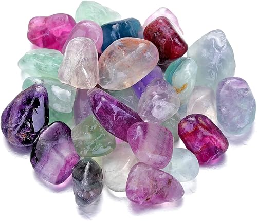 Top Plaza Piedras de cristal de fluorita a granel, piedras preciosas curativas de fluorita natural real Reiki, pequeñas piedras pulidas para terapia
