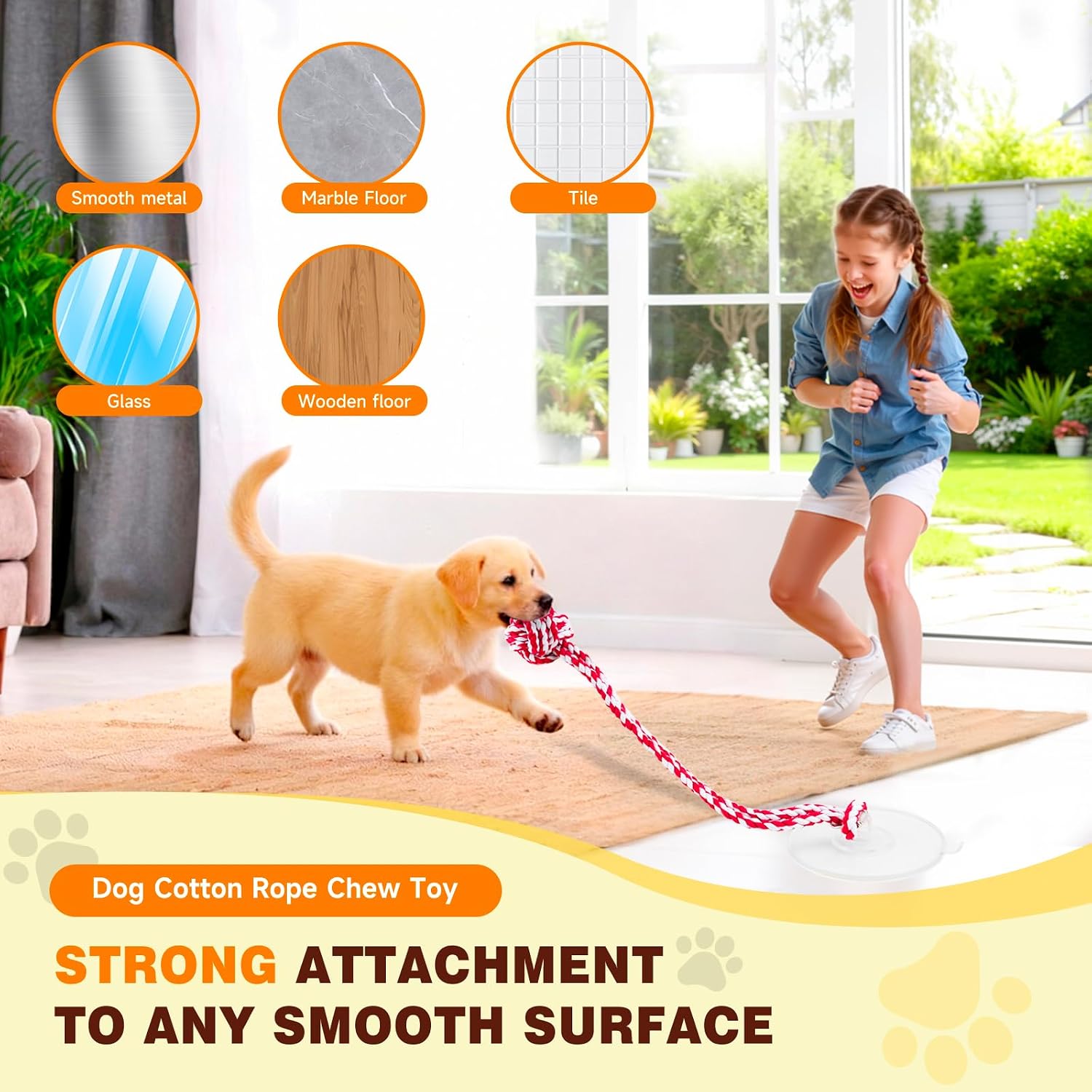 Interactive Dog Toy with Suction Cup, Rope Ball & Built-in Bell, Red White | Tug-of-War Interactive Play|Supports Puppy Teething & Healthy Chewing|Designed for Small Dogs|Solo Indoor Enrichment Toy