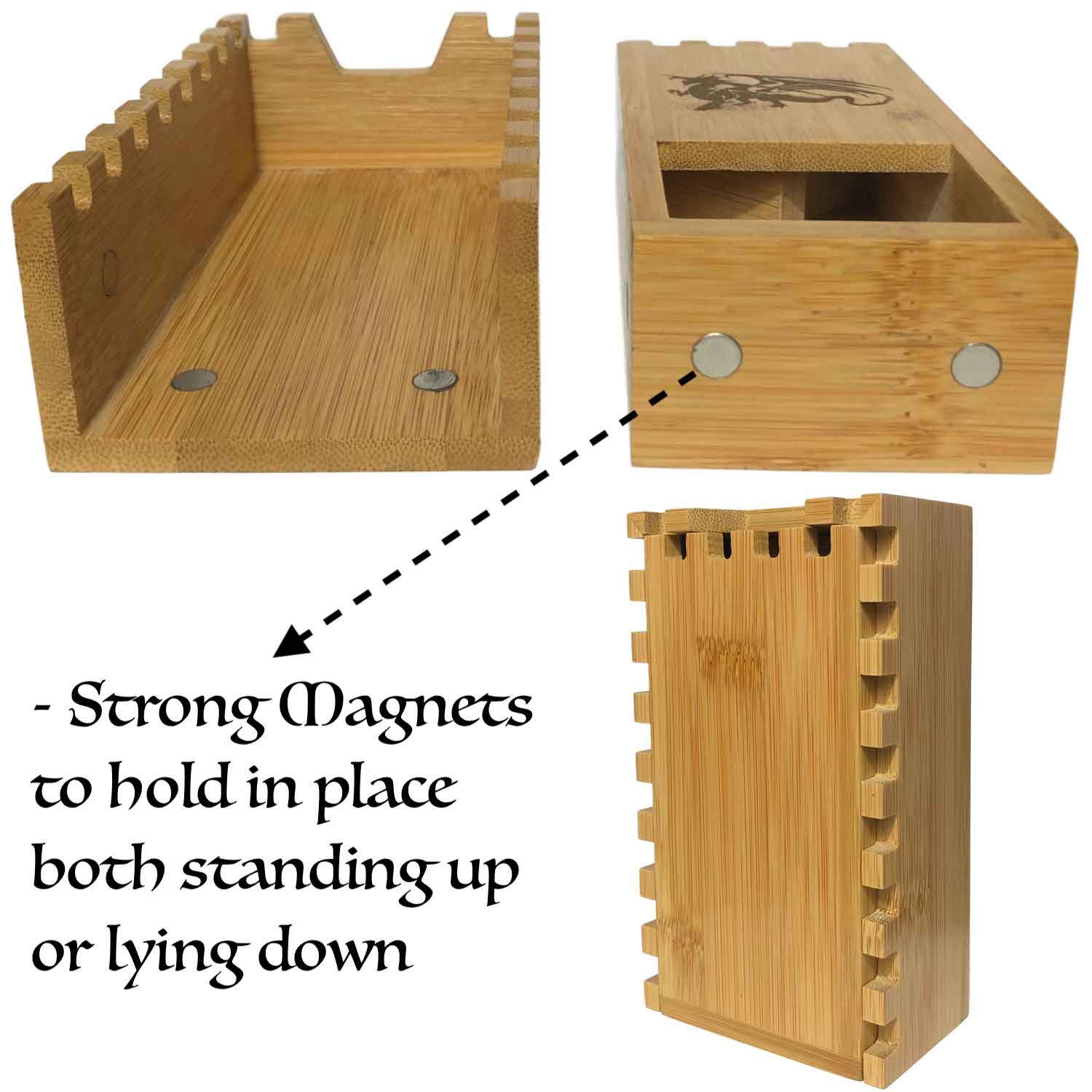 Würfelturm aus Bambus Holz – Faltbar mit magnetischem Stecksystem | Ideal für Dungeons and Dragons, DND Zubehör & DM RPG-Spiele