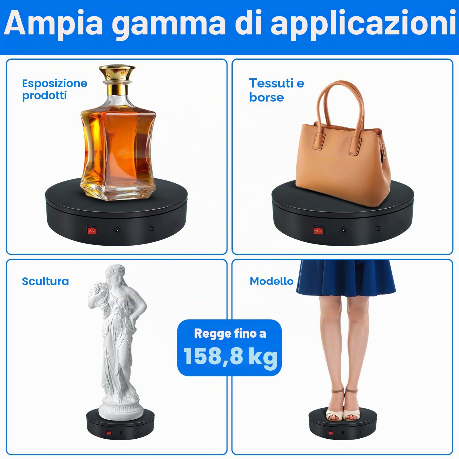 Piattaforma rotante 360, giradischi elettrico motorizzato da 32 cm / 12,6 pollici, supporto espositivo rotante motorizzato con capacità di 159 kg con telecomando, giradischi per fotografia