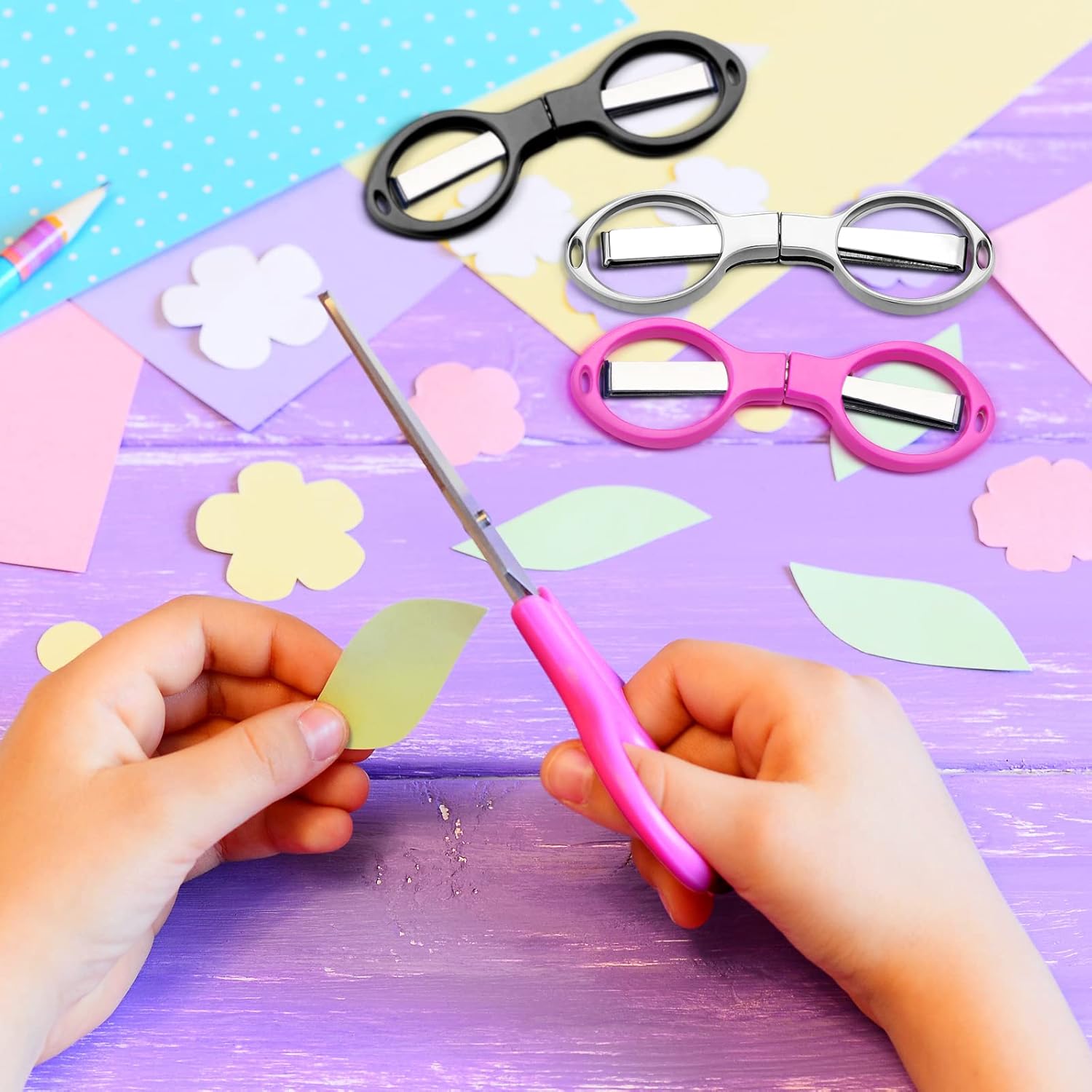 50 Pcs Mini Folding Scissors Small Foldable Travel Stainless Steel Portable Shears Bulk Badge Scissors for Nurses Glasses Shaped Anti Rust Sewing Cutter for Nurse Week Gifts Back to School Office