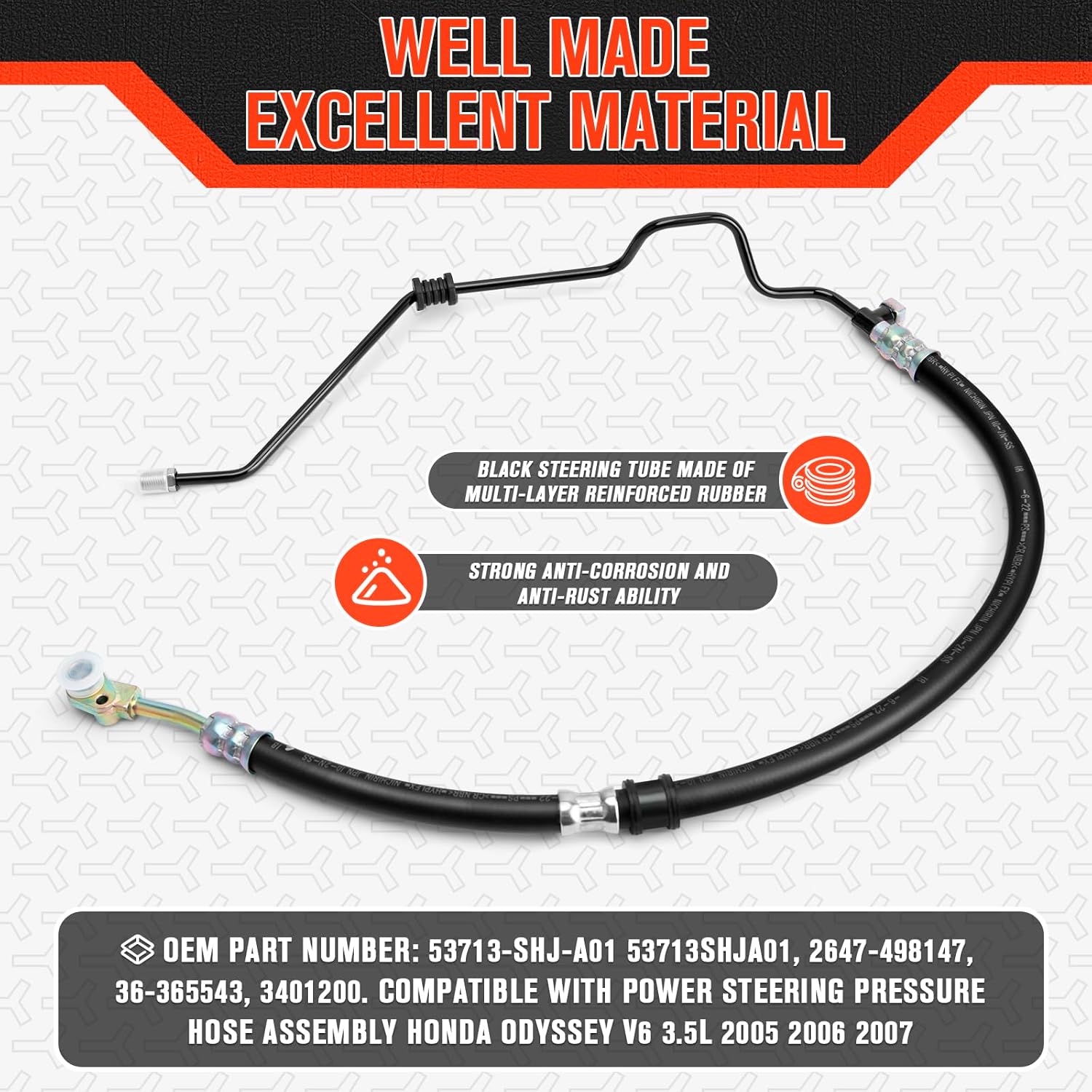 53713-SHJ-A01,Power Steering Pressure Hose Assembly Fit Honda Odyssey V6 3.5L 2005 2006 2007 Power Steering Hose Pressure Line by Lucky Seven