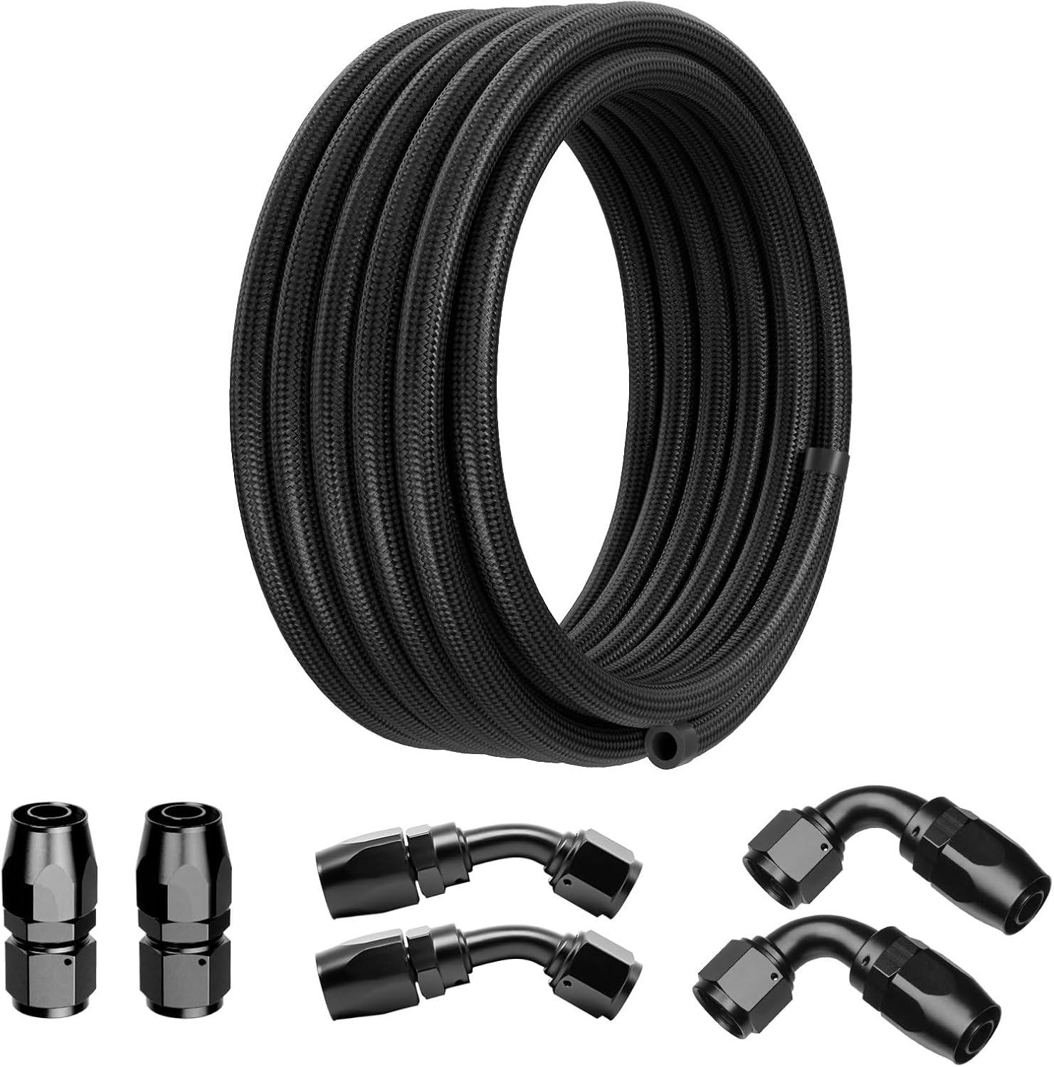 10AN Fuel Line Kit, AN10 12FT CPE Nylon Braided Fuel Line Hose Fitting Kit Black