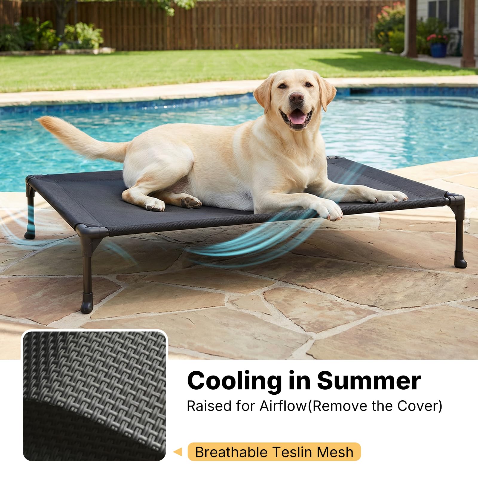 Veehoo Elevated Dog Bed with Waterproof Cushion, Cooling Raised Dog Beds with Padded Top, Washable Outdoor Dog Bed, Orthopedic Pet Cot for Indoor & Outdoor, Extra Large Dog Bed 53" x 37.5", Dark Grey - image 5