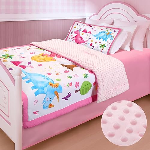 Peryiter Juego de ropa de cama para niñas pequeñas, 4 piezas, color rosa, ultra suave, incluye edredón, sábana bajera, sábana encimera y funda de