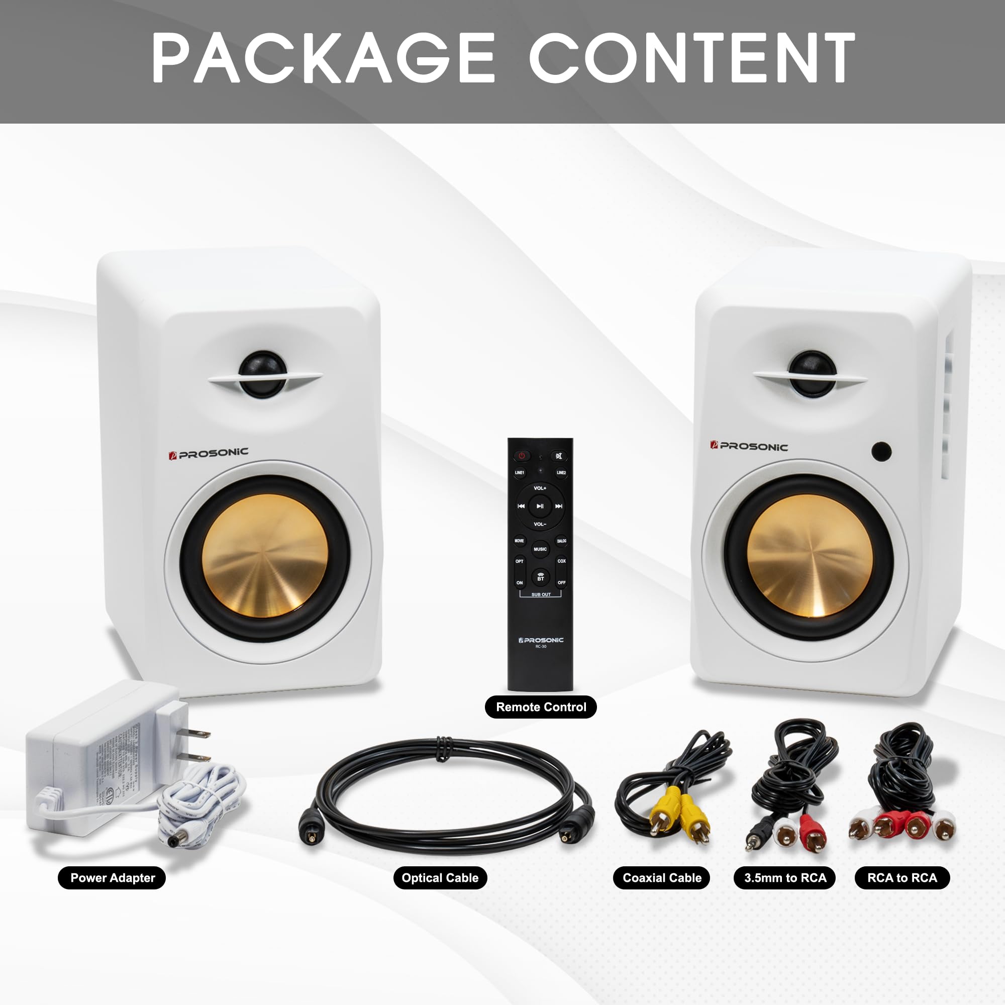 BT30 Altoparlanti da scaffale Bluetooth ad Alimentazione Attiva, Monitor da Studio, Giradischi con Ingresso Ottico, Ingresso coassiale, Ingresso 2X RCA Aux Line, 60 Watt, (Bianco)
