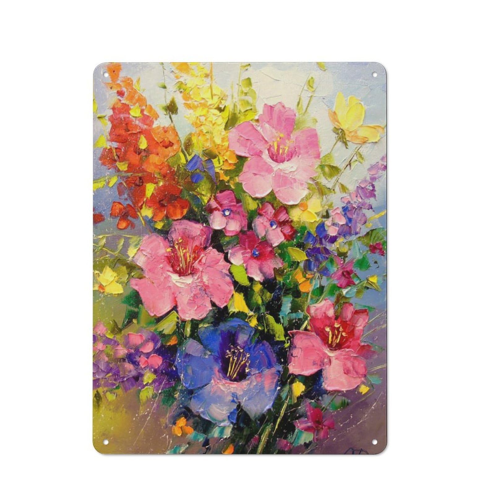 Junmoney A Bouquet Of Meadow Flower Rustic Metal Plaque 40X30cm For Guest Room Or Hallway, For Home Interiors, Feature Walls And Decorative Displays