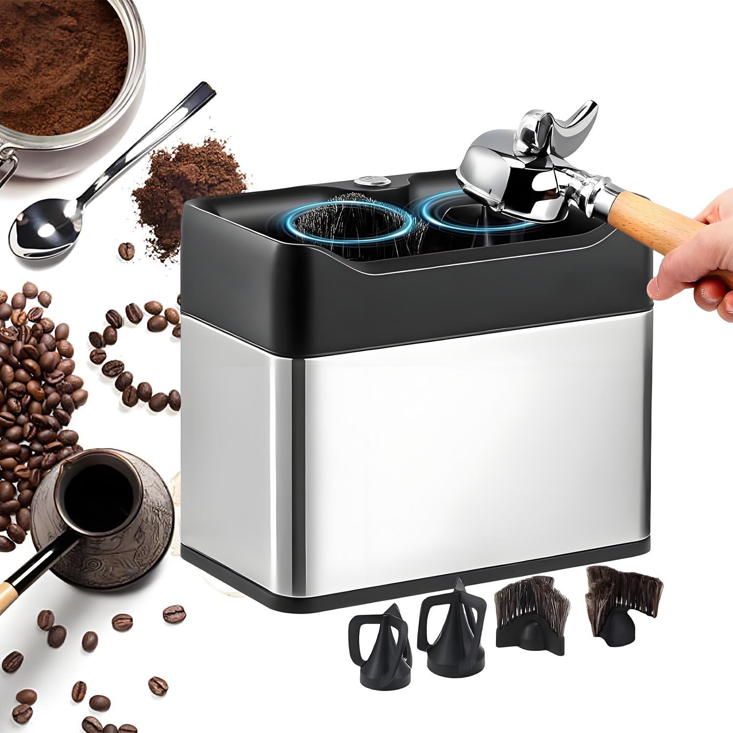 Automatic Coffee Portafilter Cleaner for 58mm Espresso Baskets Silver